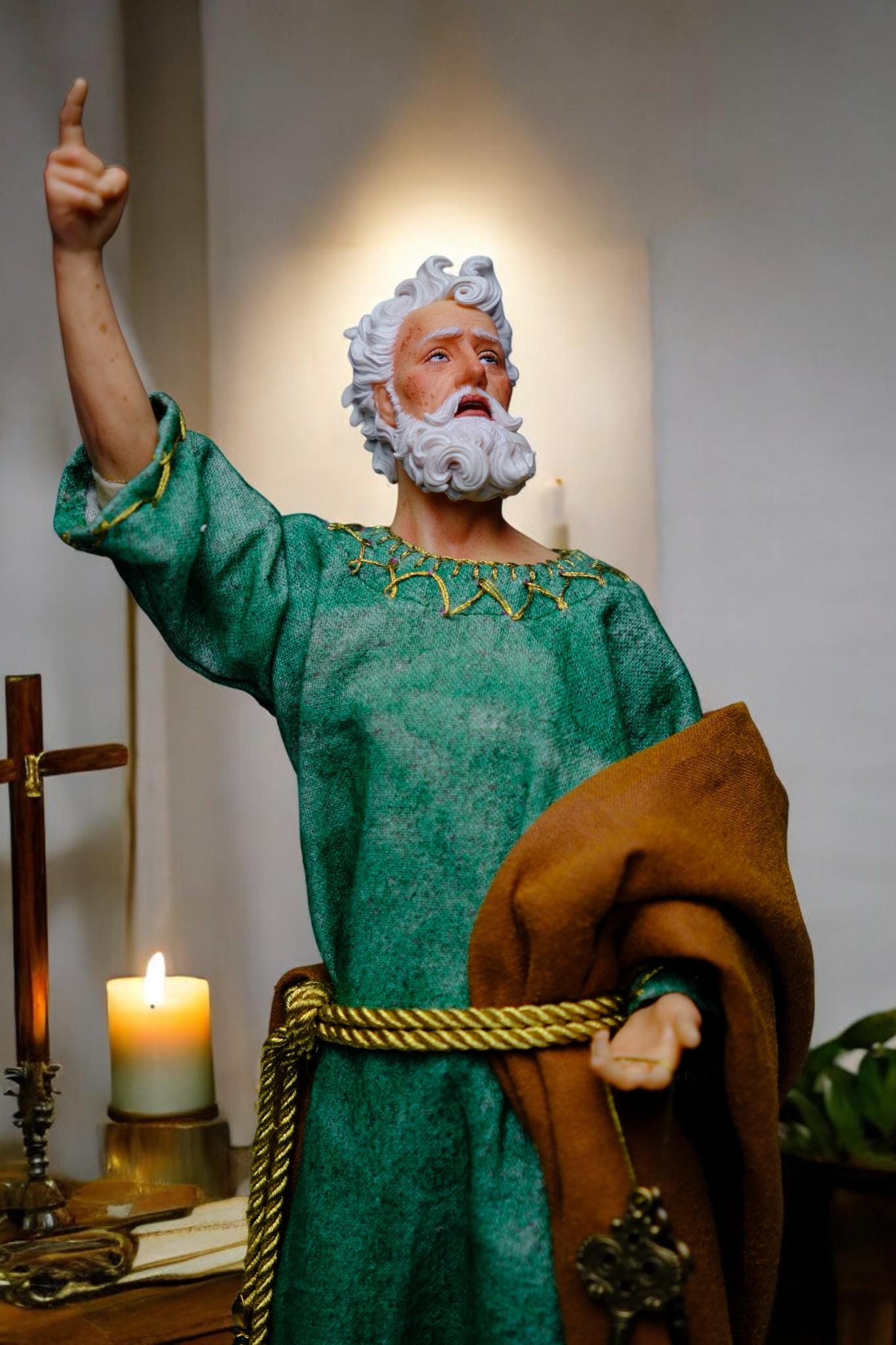 Handmade Saint Peter Statue - 35cm Catholic Figurine with Real Fabric Robe (etsy image id: 7651530355)