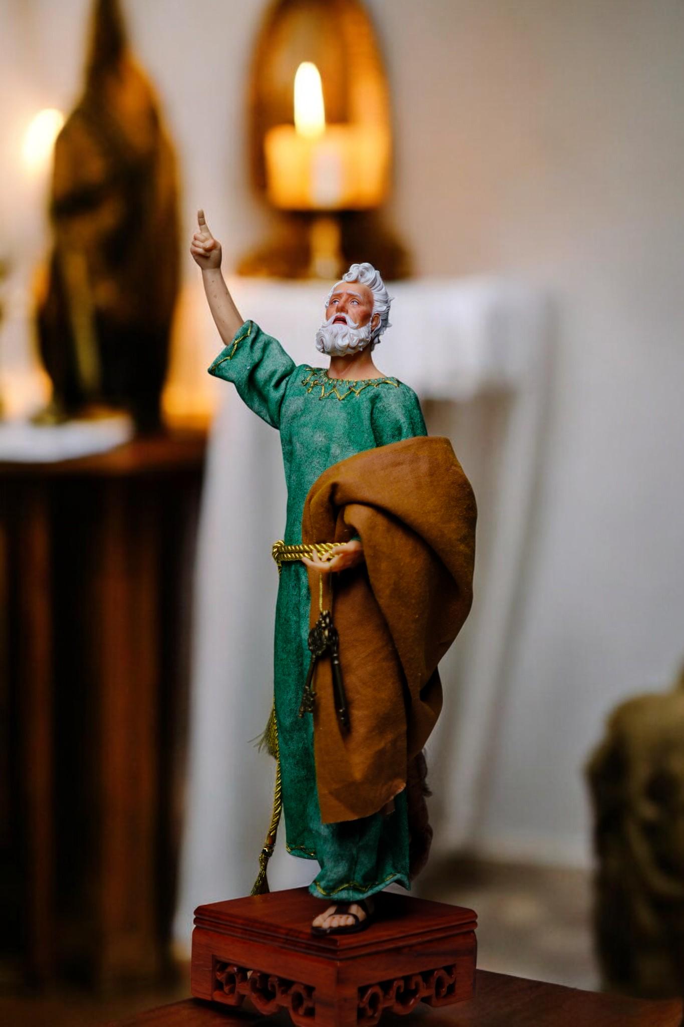 Handmade Saint Peter Statue - 35cm Catholic Figurine with Real Fabric Robe (etsy image id: 7651530595)