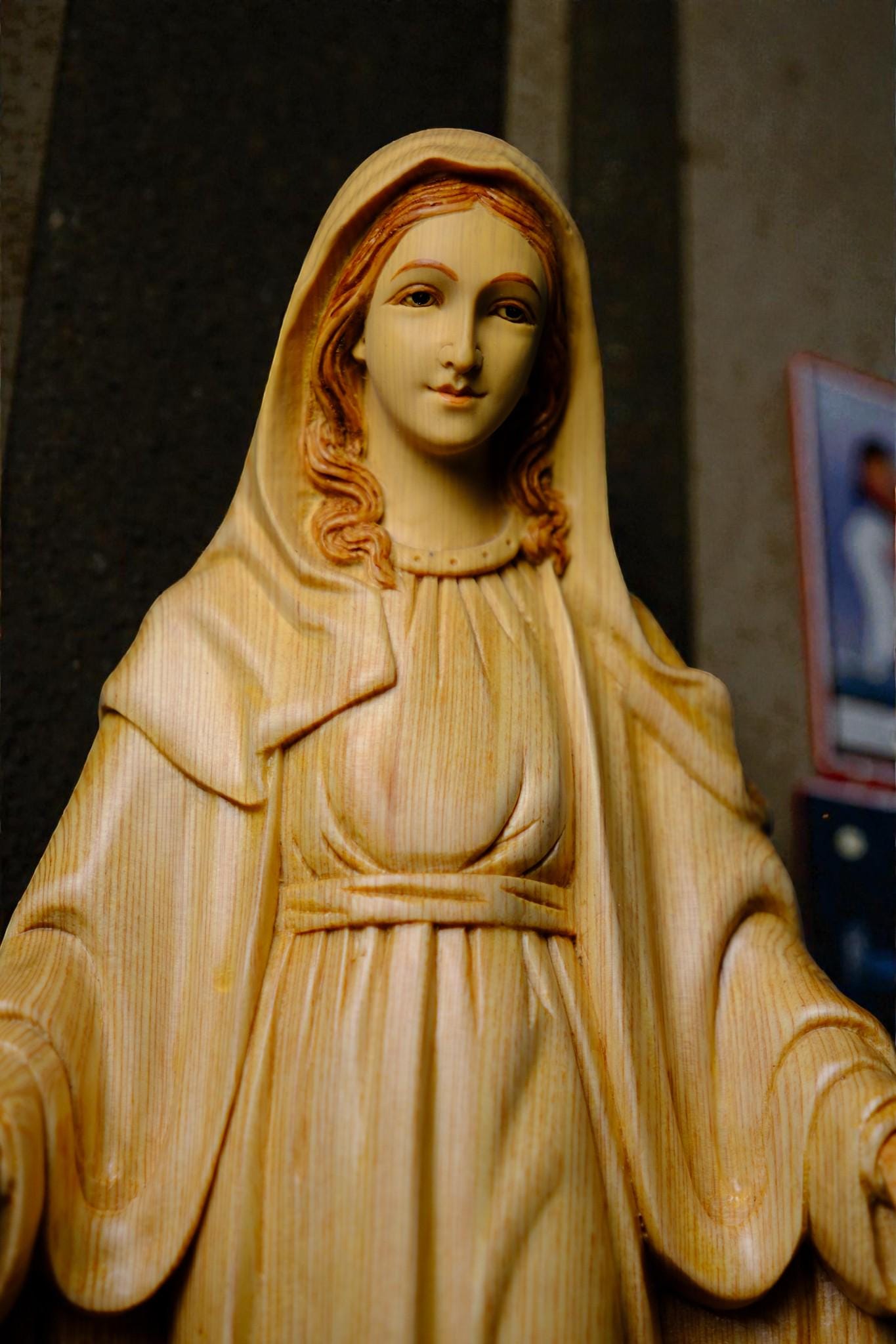 Hand Carved Wooden Our Lady of Grace Statue, Catholic Home Altar Decor (40cm/15.7in) (etsy image id: 7655179911)