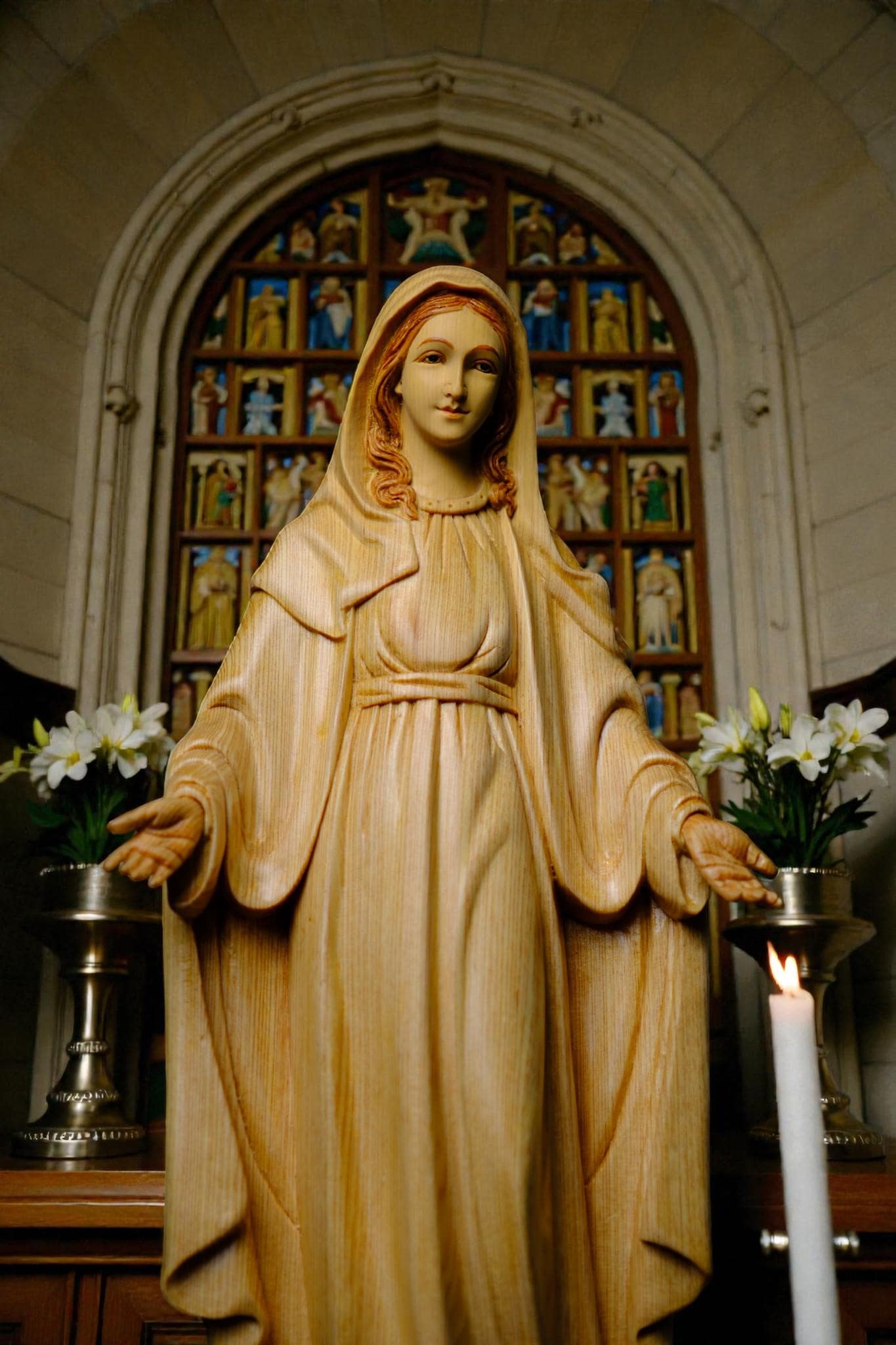 Hand Carved Wooden Our Lady of Grace Statue, Catholic Home Altar Decor (40cm/15.7in) (etsy image id: 7655179937)