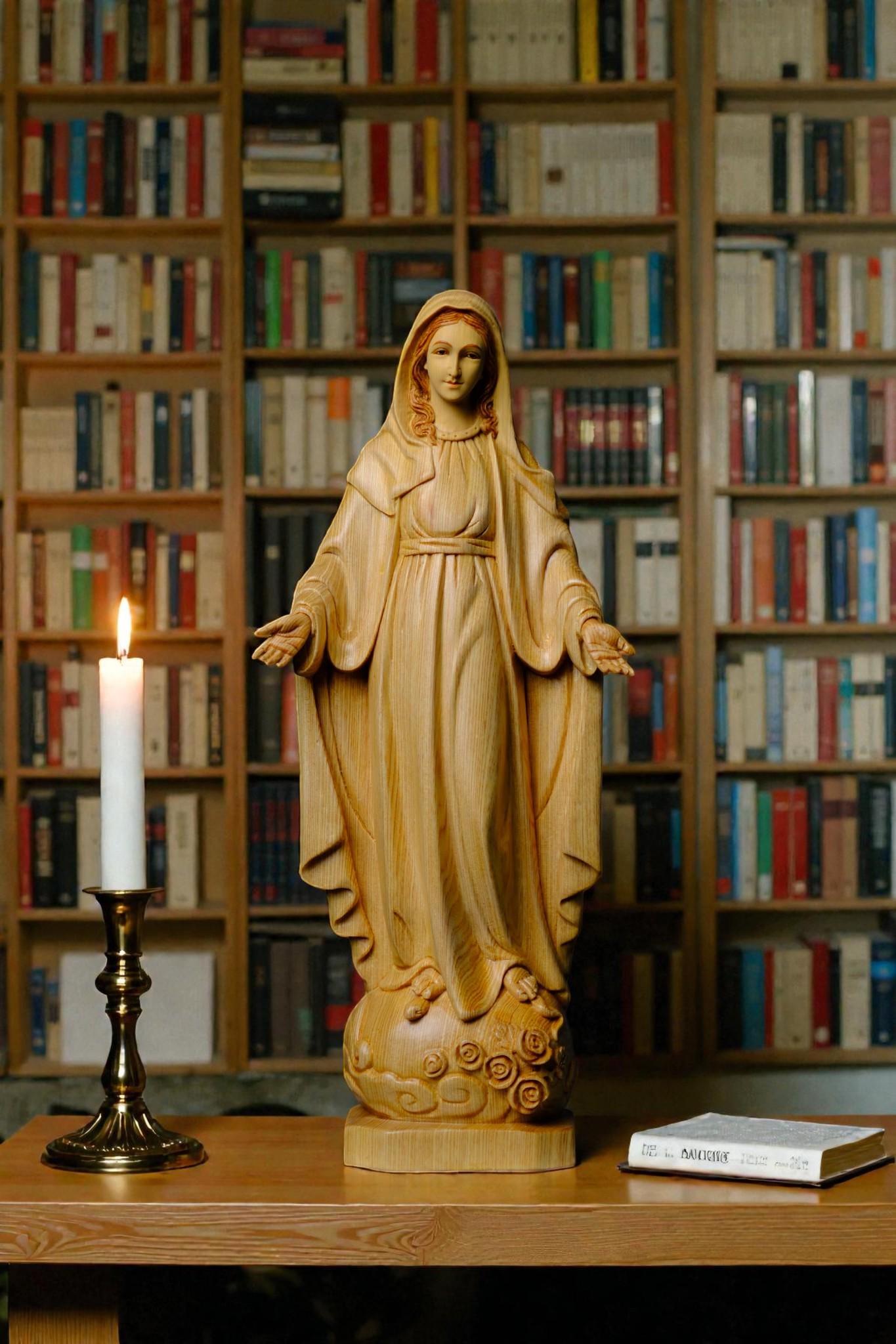 Hand Carved Wooden Our Lady of Grace Statue, Catholic Home Altar Decor (40cm/15.7in) (etsy image id: 7655187373)