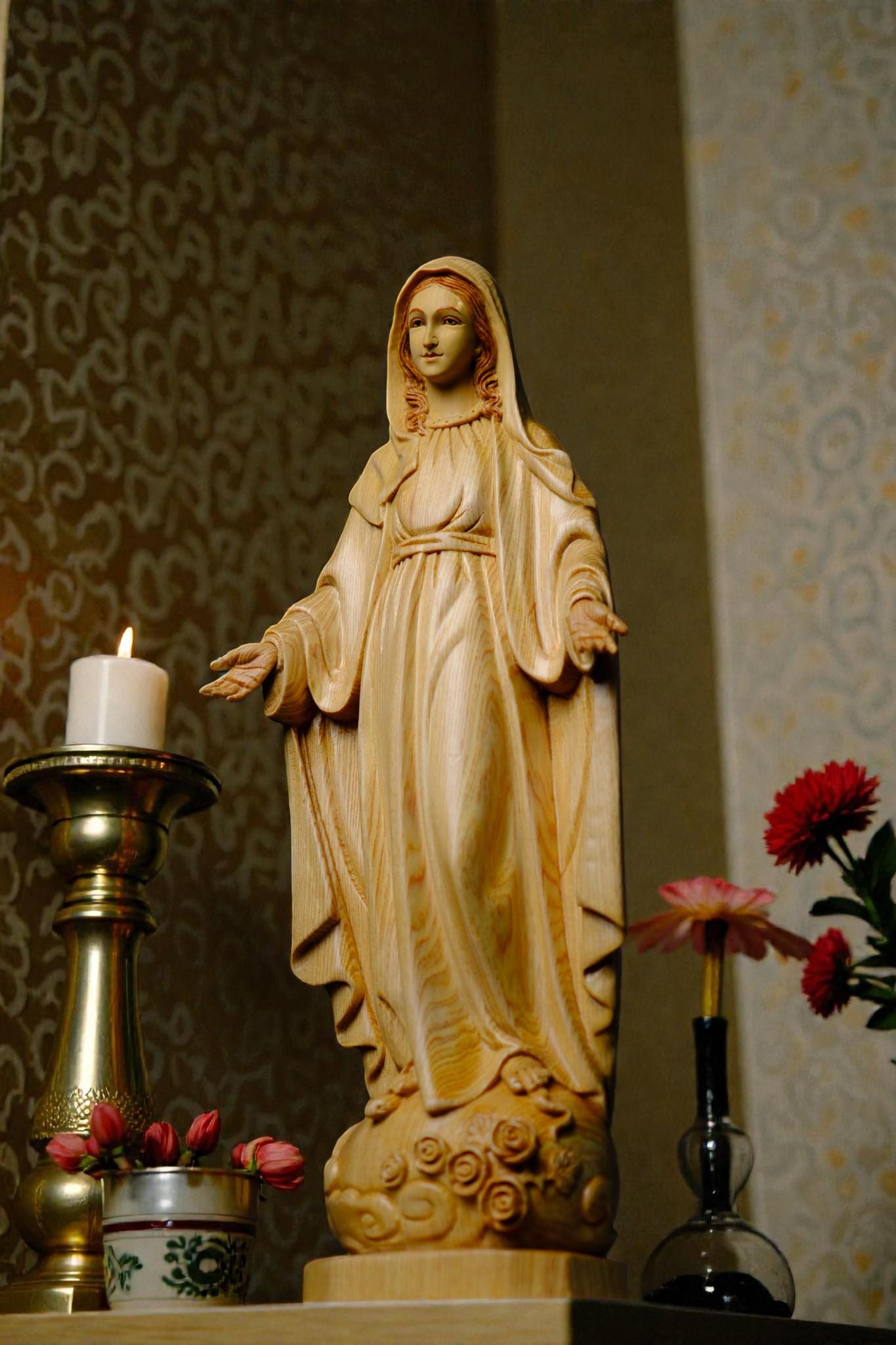 Hand Carved Wooden Our Lady of Grace Statue, Catholic Home Altar Decor (40cm/15.7in) (etsy image id: 7655187869)