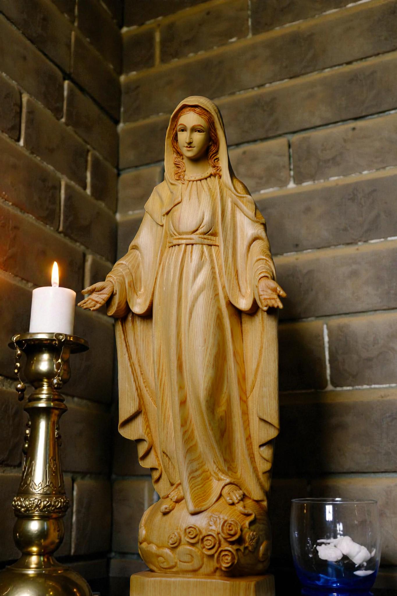 Hand Carved Wooden Our Lady of Grace Statue, Catholic Home Altar Decor (40cm/15.7in) (etsy image id: 7655188821)