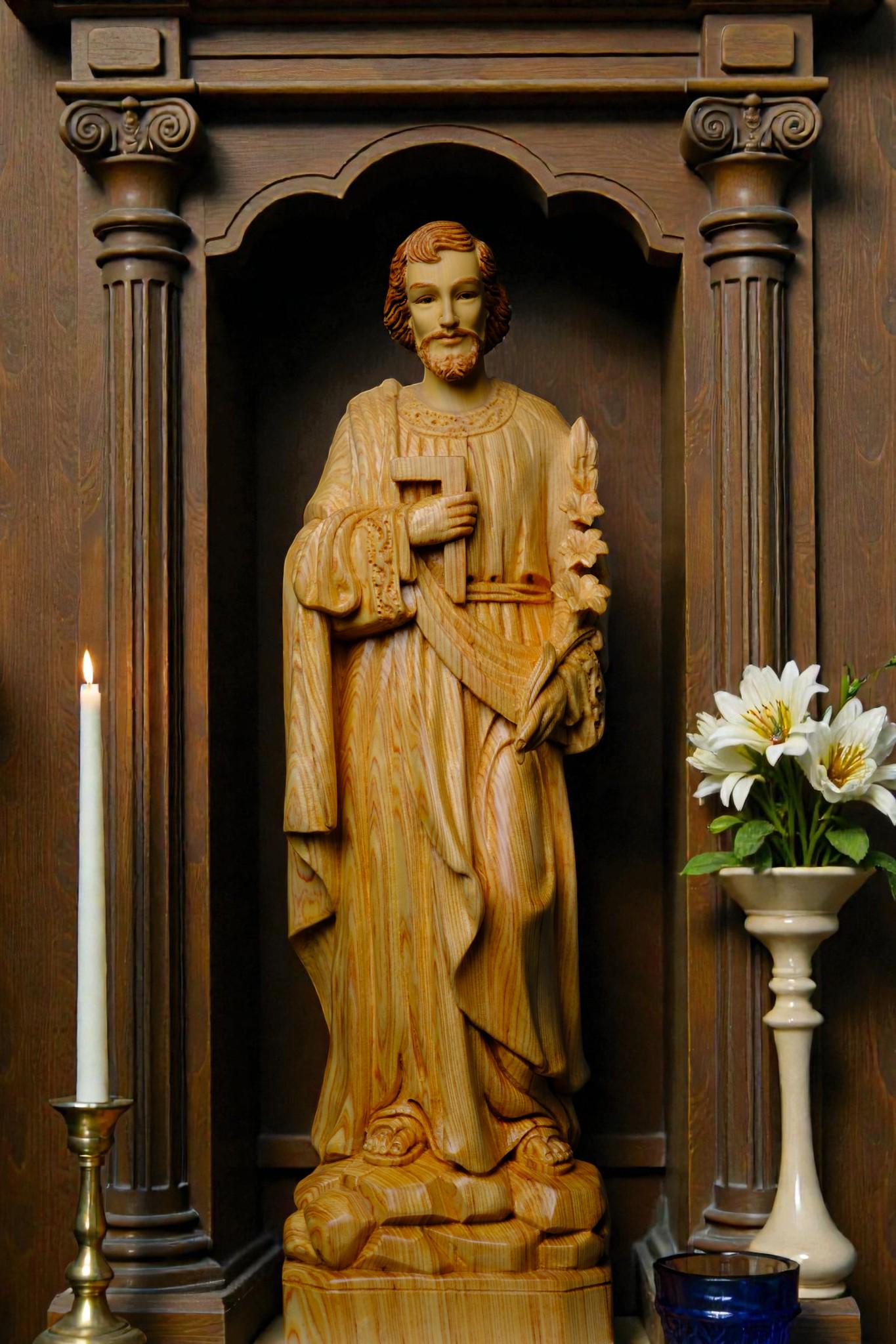 Hand-Carved Saint Joseph Statue, 40cm Po Mu Wood Catholic Figurine (etsy image id: 7655865015)