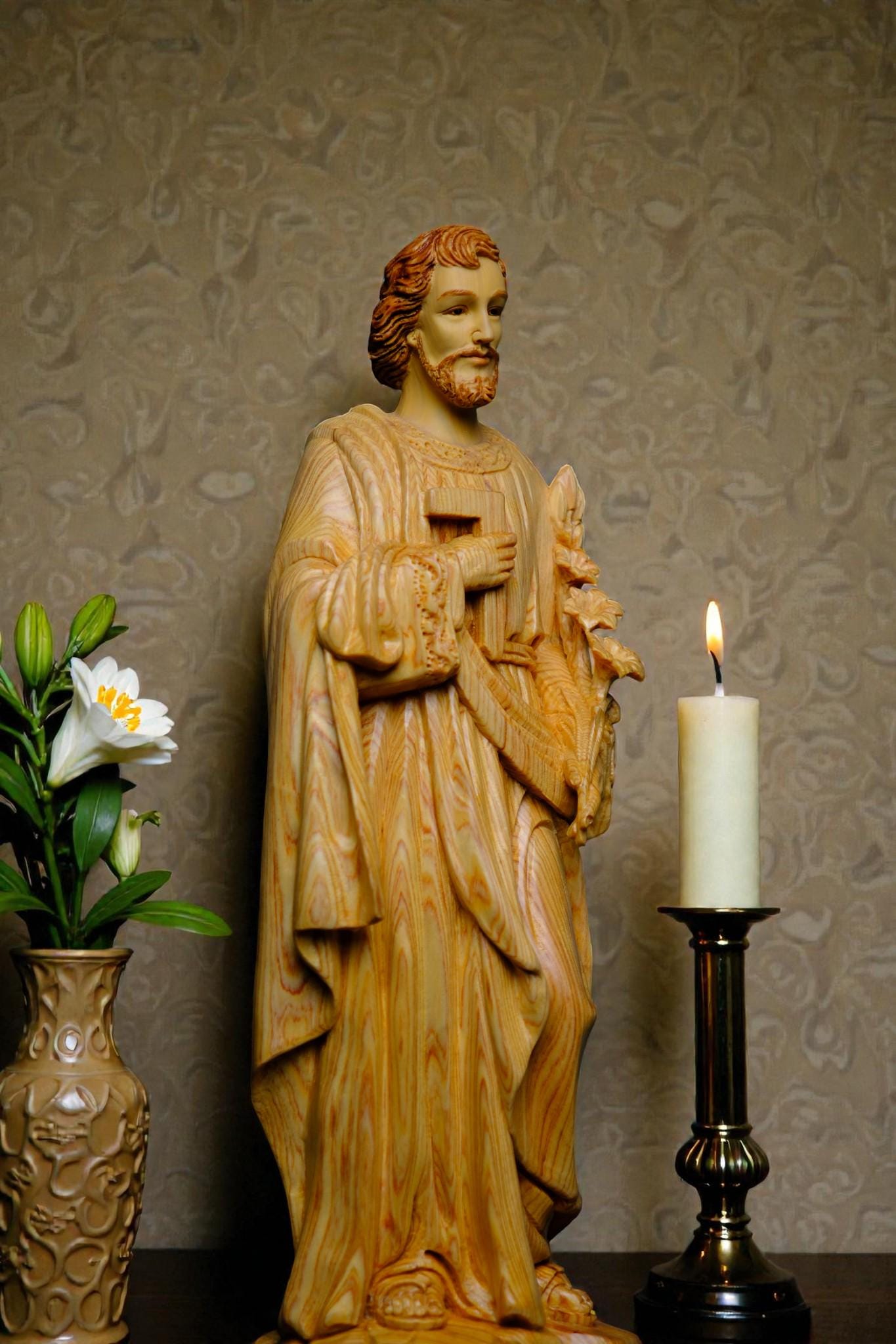 Hand-Carved Saint Joseph Statue, 40cm Po Mu Wood Catholic Figurine (etsy image id: 7655865679)