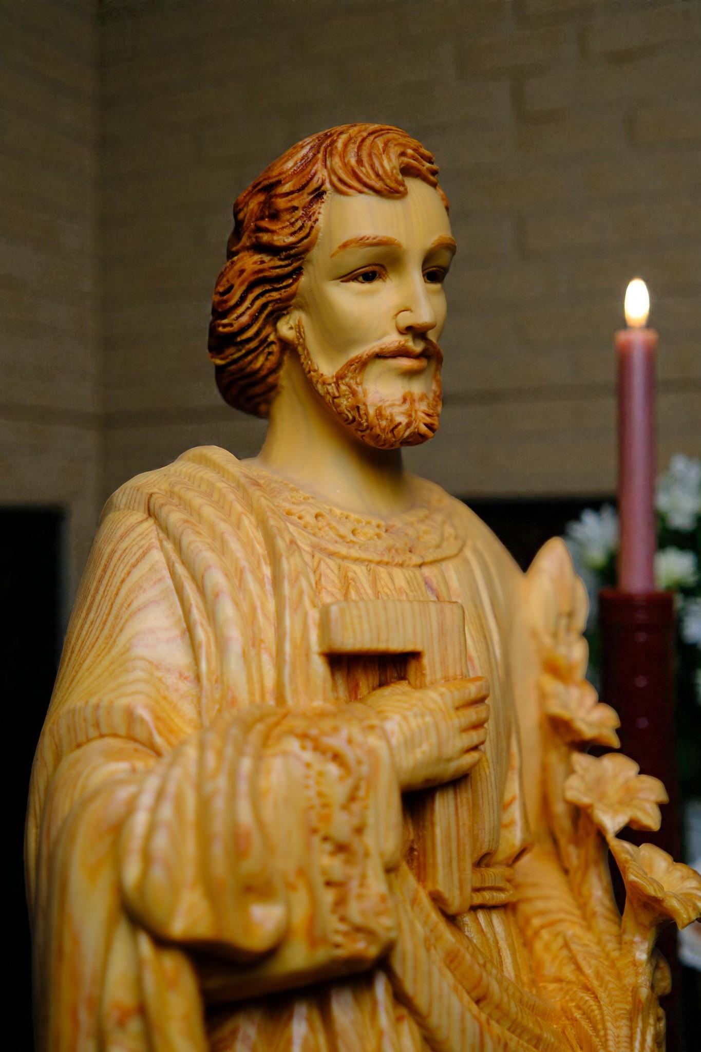 Hand-Carved Saint Joseph Statue, 40cm Po Mu Wood Catholic Figurine (etsy image id: 7655865683)