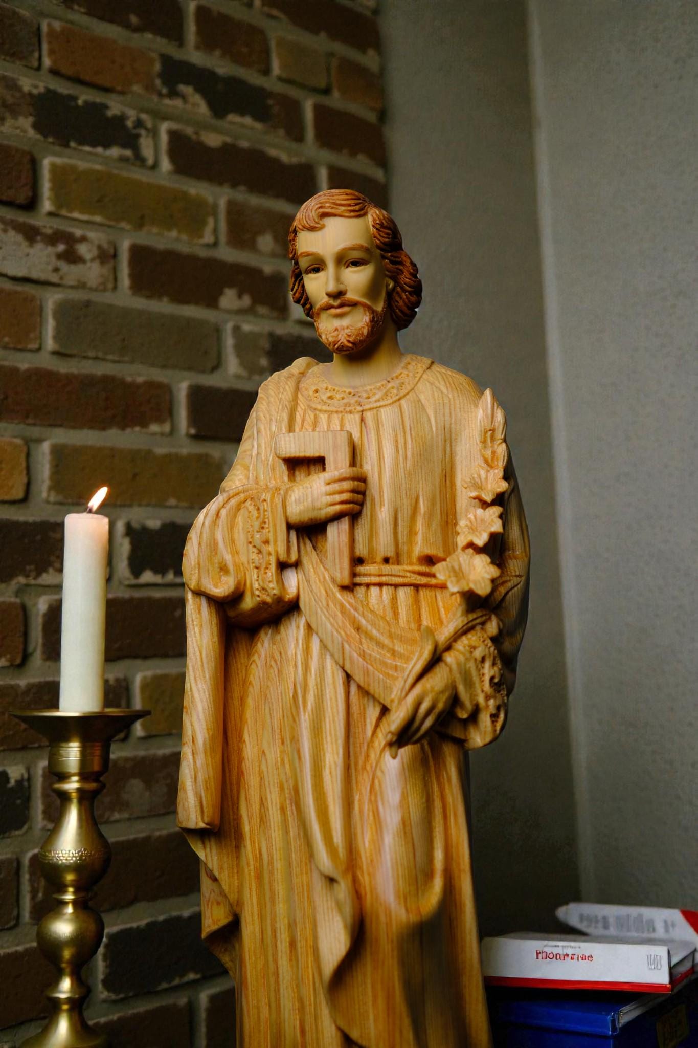 Hand-Carved Saint Joseph Statue, 40cm Po Mu Wood Catholic Figurine (etsy image id: 7655865709)