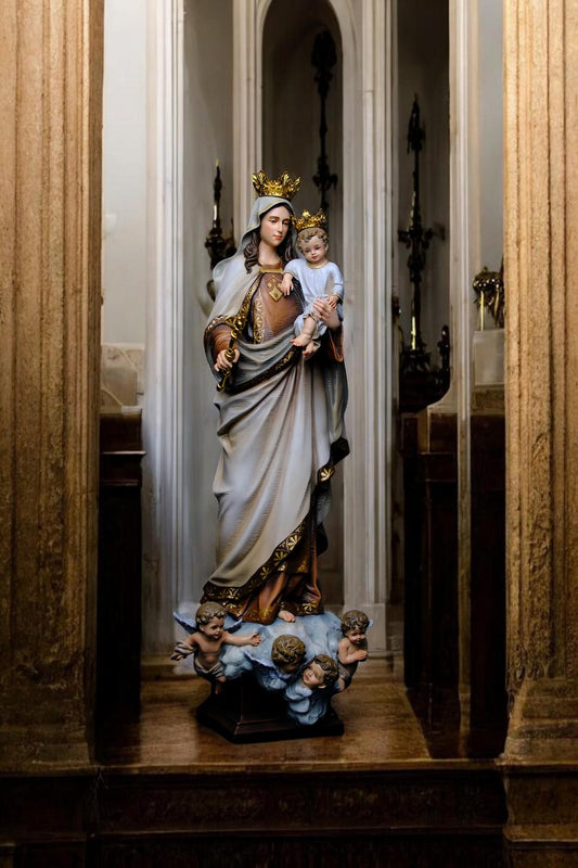 Handmade Our Lady of Mount Carmel Statue: Antique-Style Catholic Decor