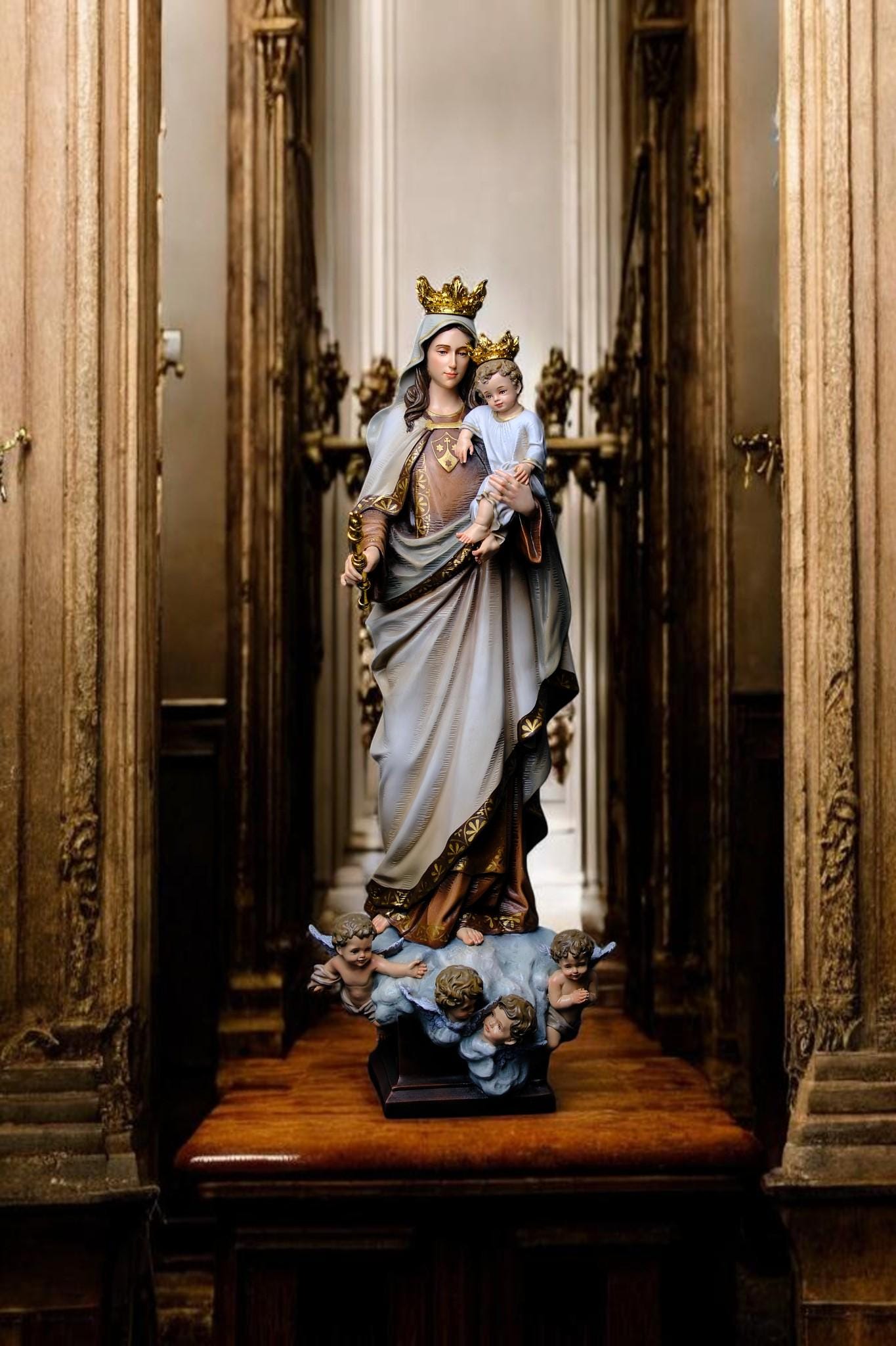Handmade Our Lady of Mount Carmel Statue: Antique-Style Catholic Decor __etsy:7656748254