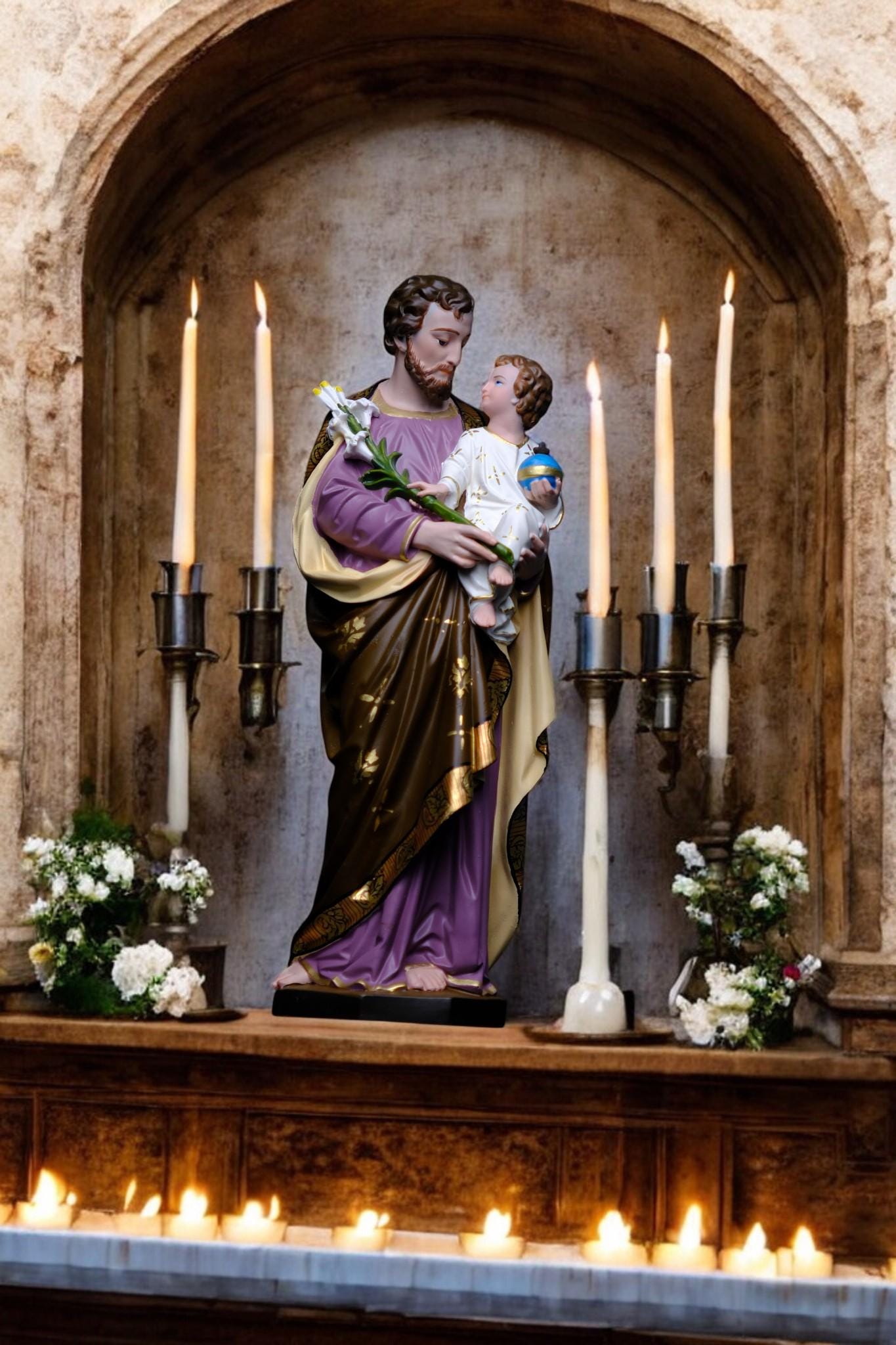 Hand-Painted Saint Joseph Statue | Catholic Home Altar Decor (30cm, 11.8in ) (etsy image id: 7659134877)