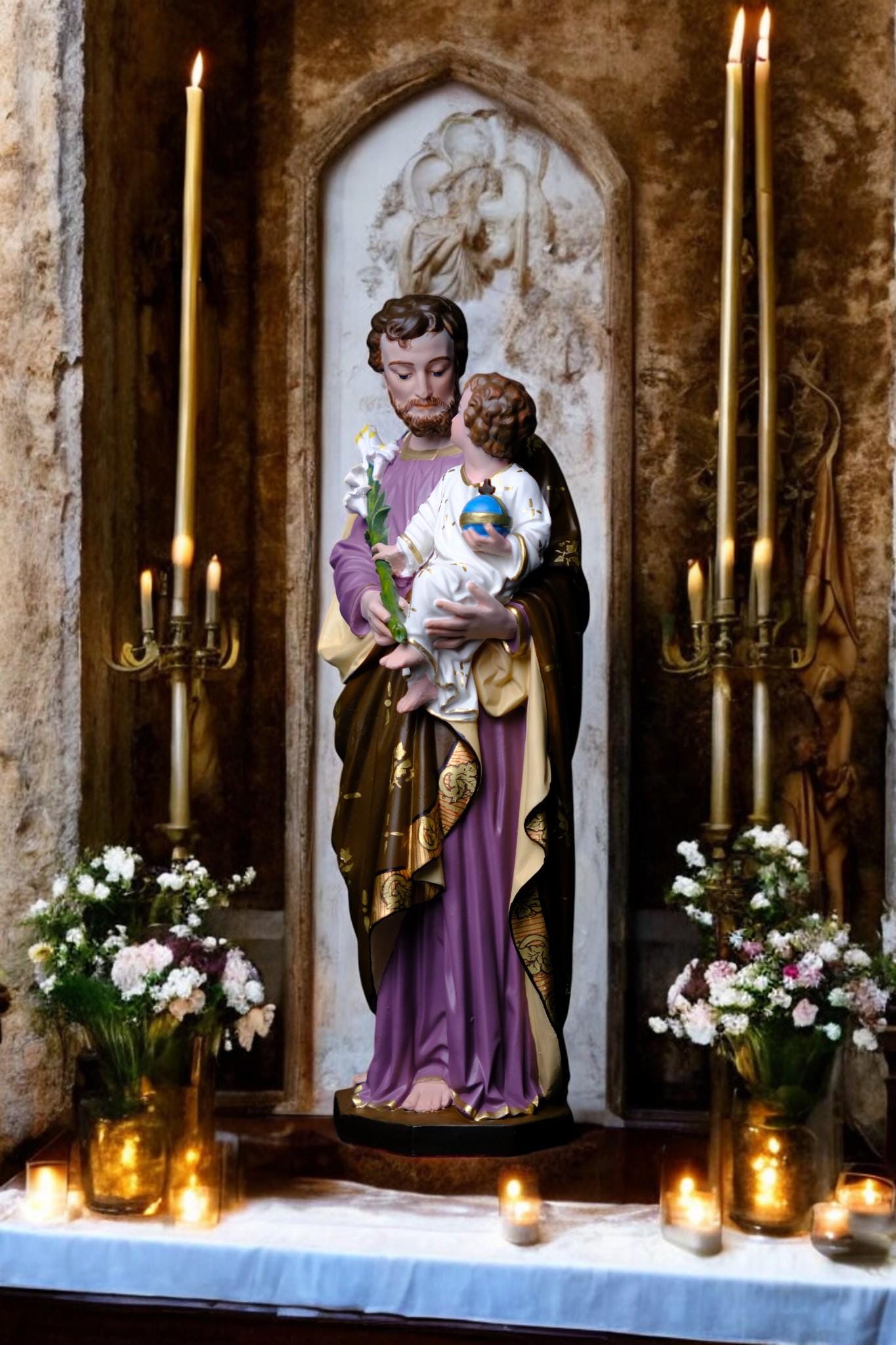 Hand-Painted Saint Joseph Statue | Catholic Home Altar Decor (30cm, 11.8in ) (etsy image id: 7659136949)