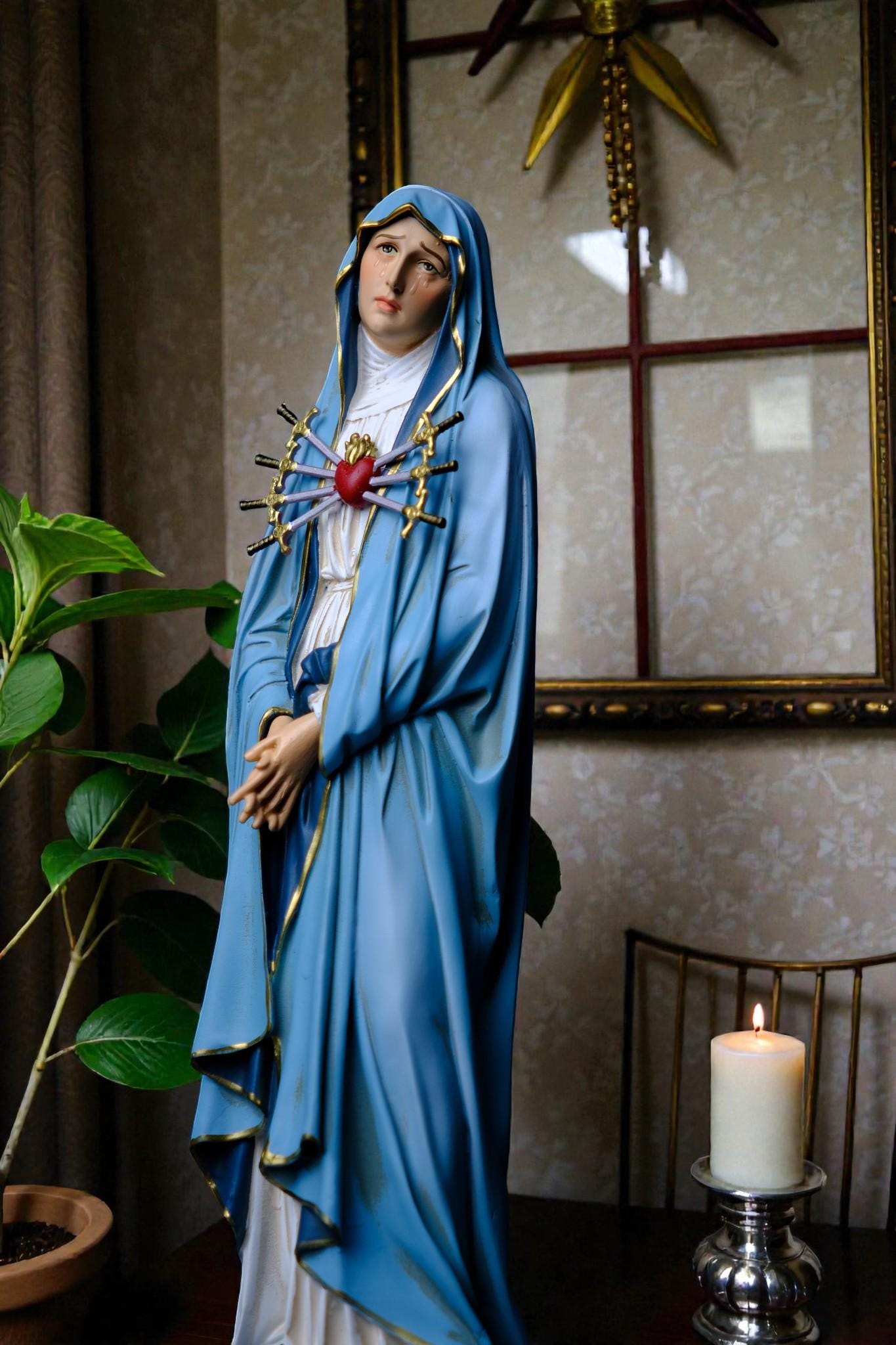 Hand-Painted Our Lady of Sorrows Statue | 30cm Catholic Decor (etsy image id: 7659335549)