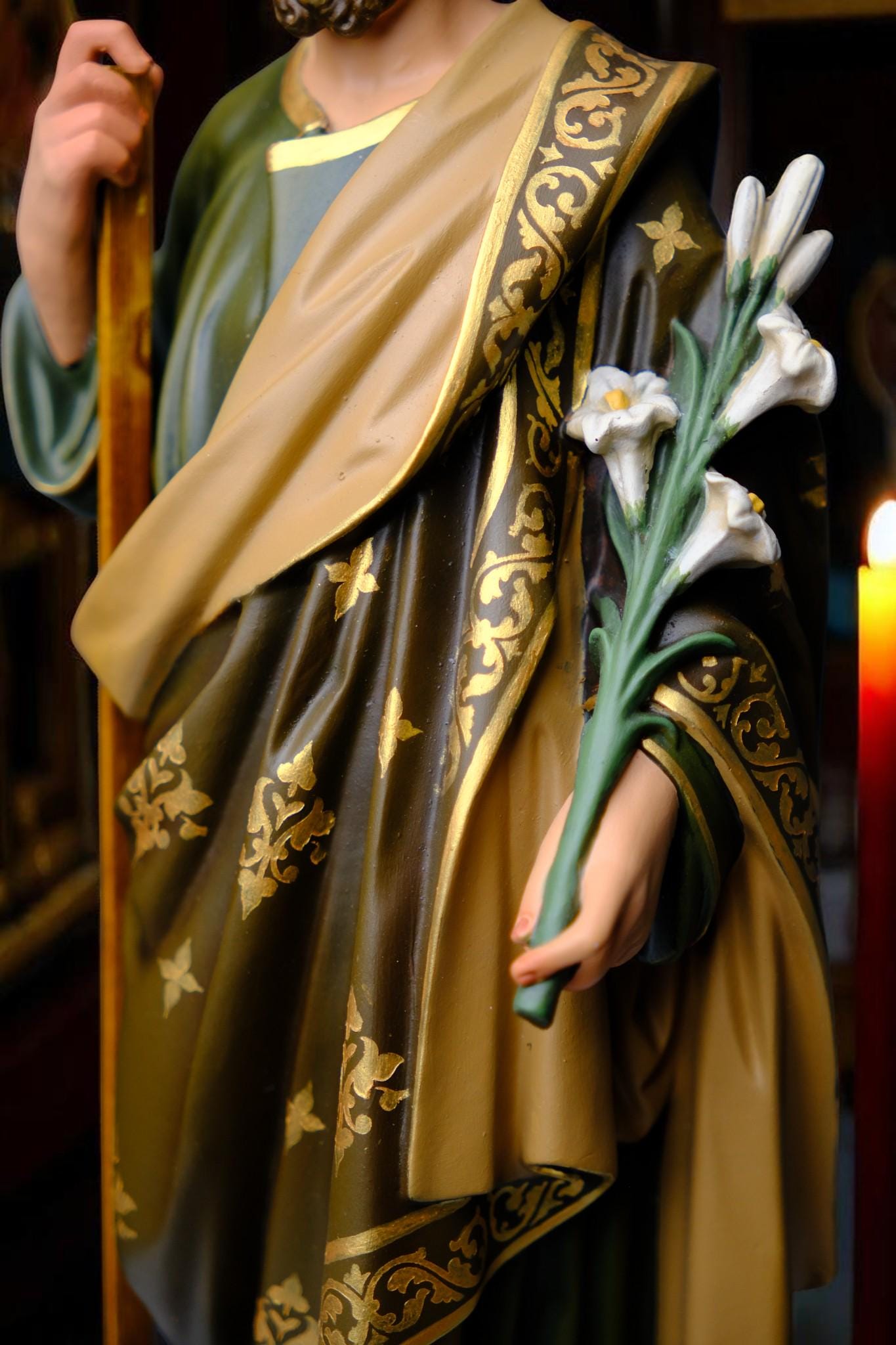 Hand-Painted Saint Joseph Lily Statue (40cm) | Catholic Home Decor (etsy image id: 7683512579)