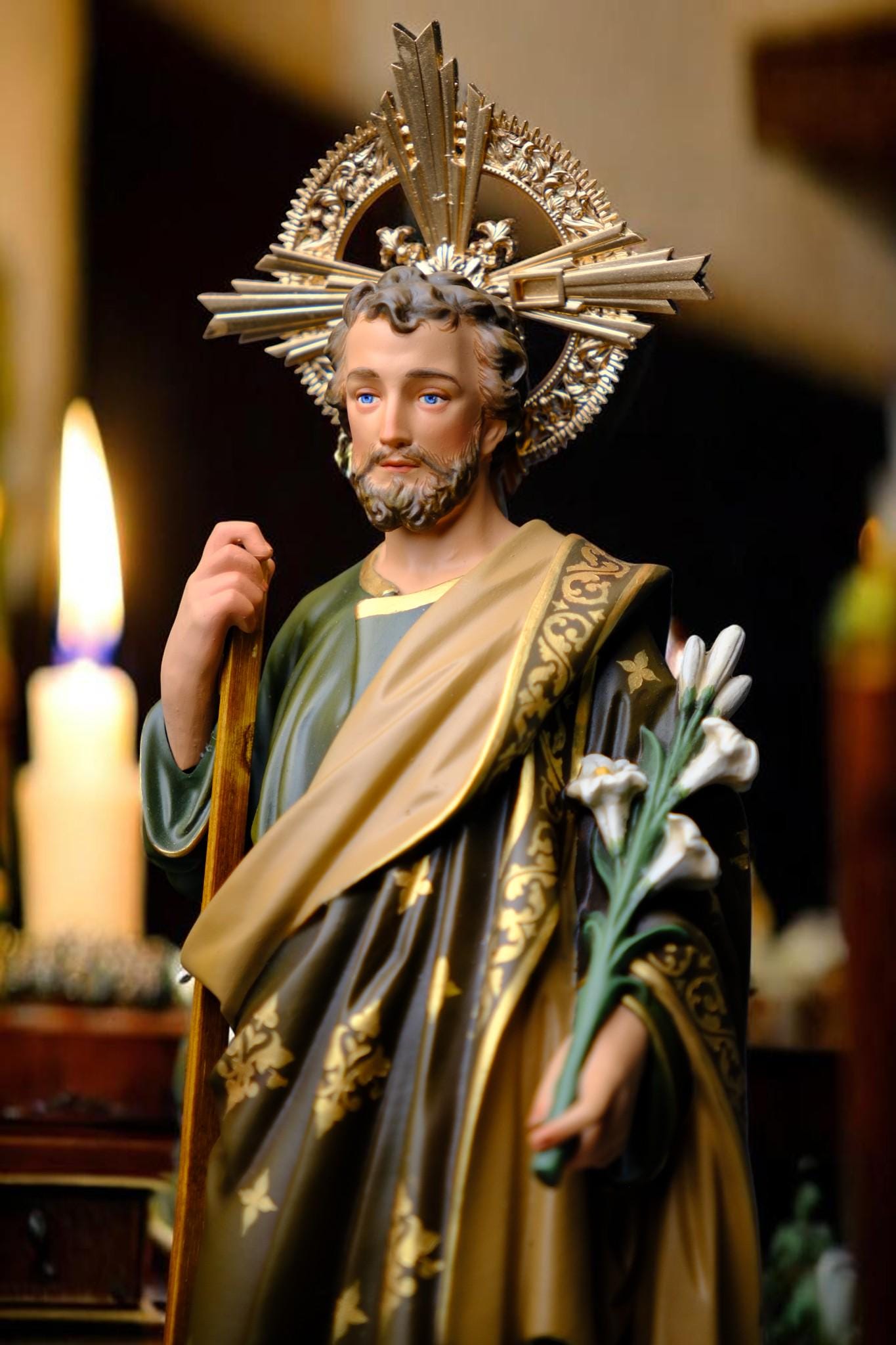 Hand-Painted Saint Joseph Lily Statue (40cm) | Catholic Home Decor (etsy image id: 7683512589)