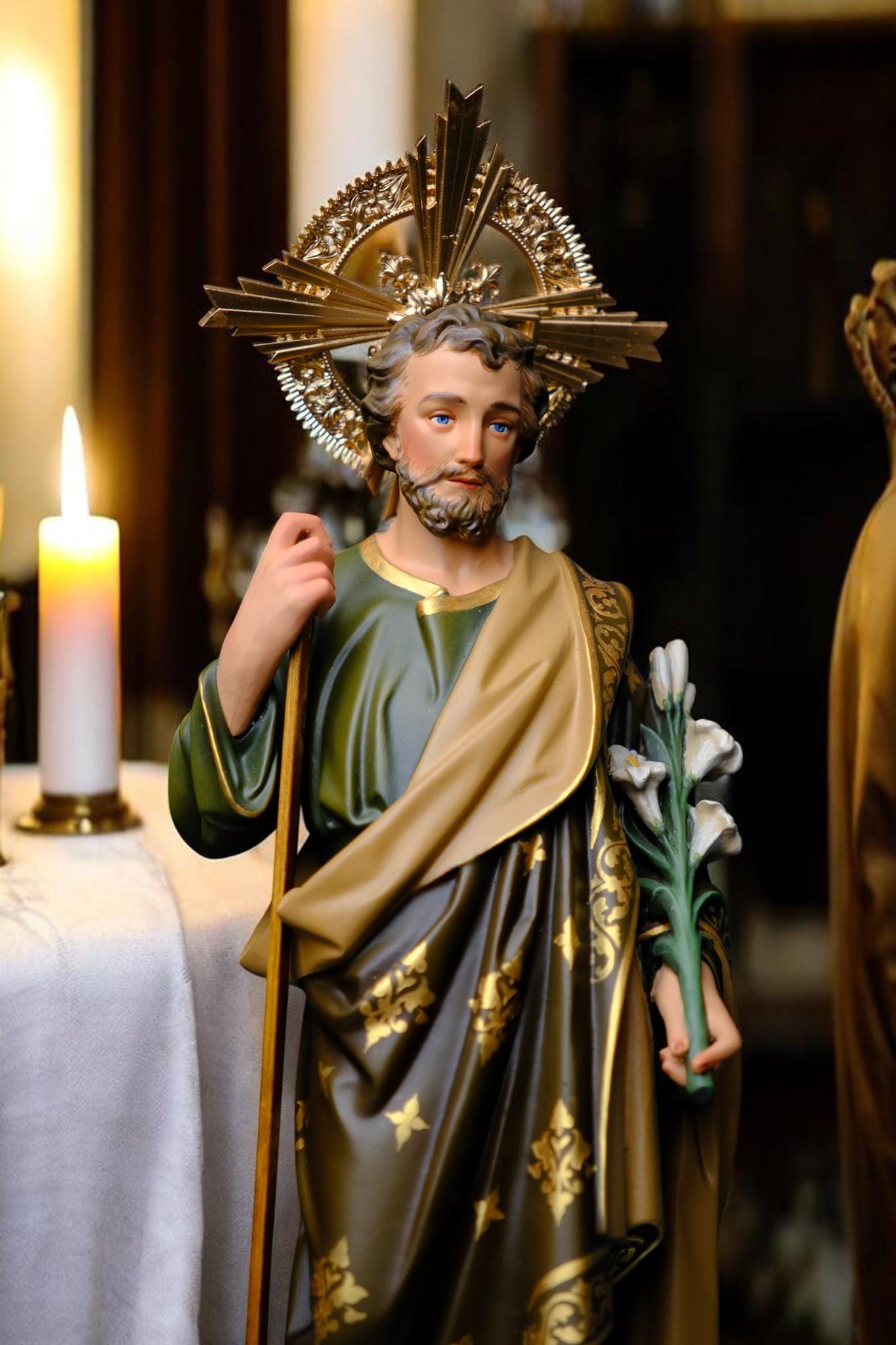Hand-Painted Saint Joseph Lily Statue (40cm) | Catholic Home Decor (etsy image id: 7683513375)