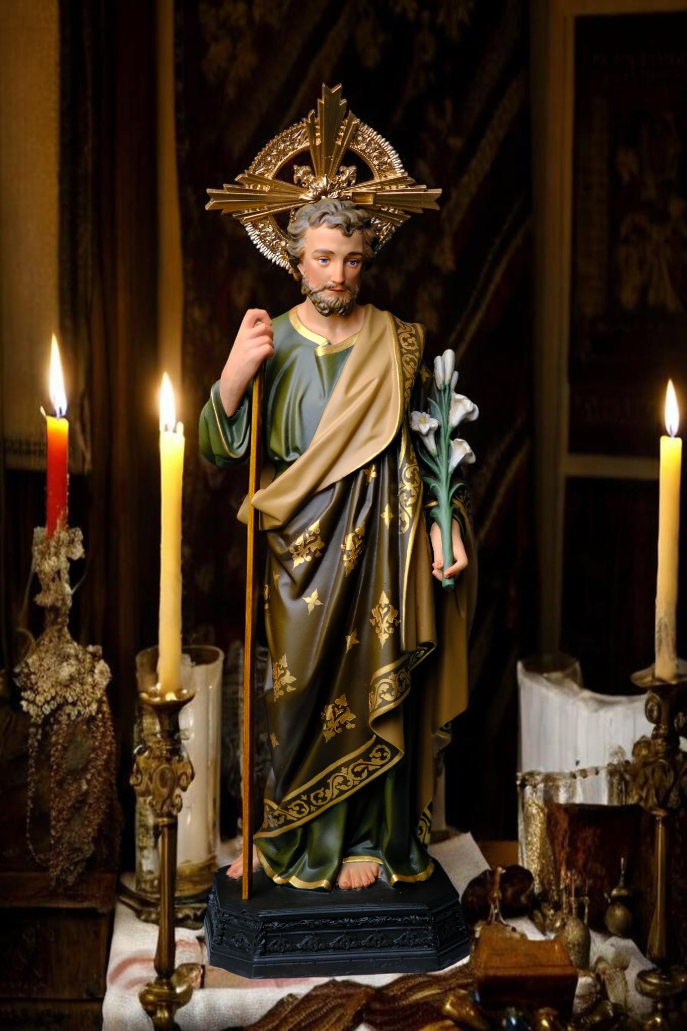 Hand-Painted Saint Joseph Lily Statue (40cm) | Catholic Home Decor (etsy image id: 7683514081)