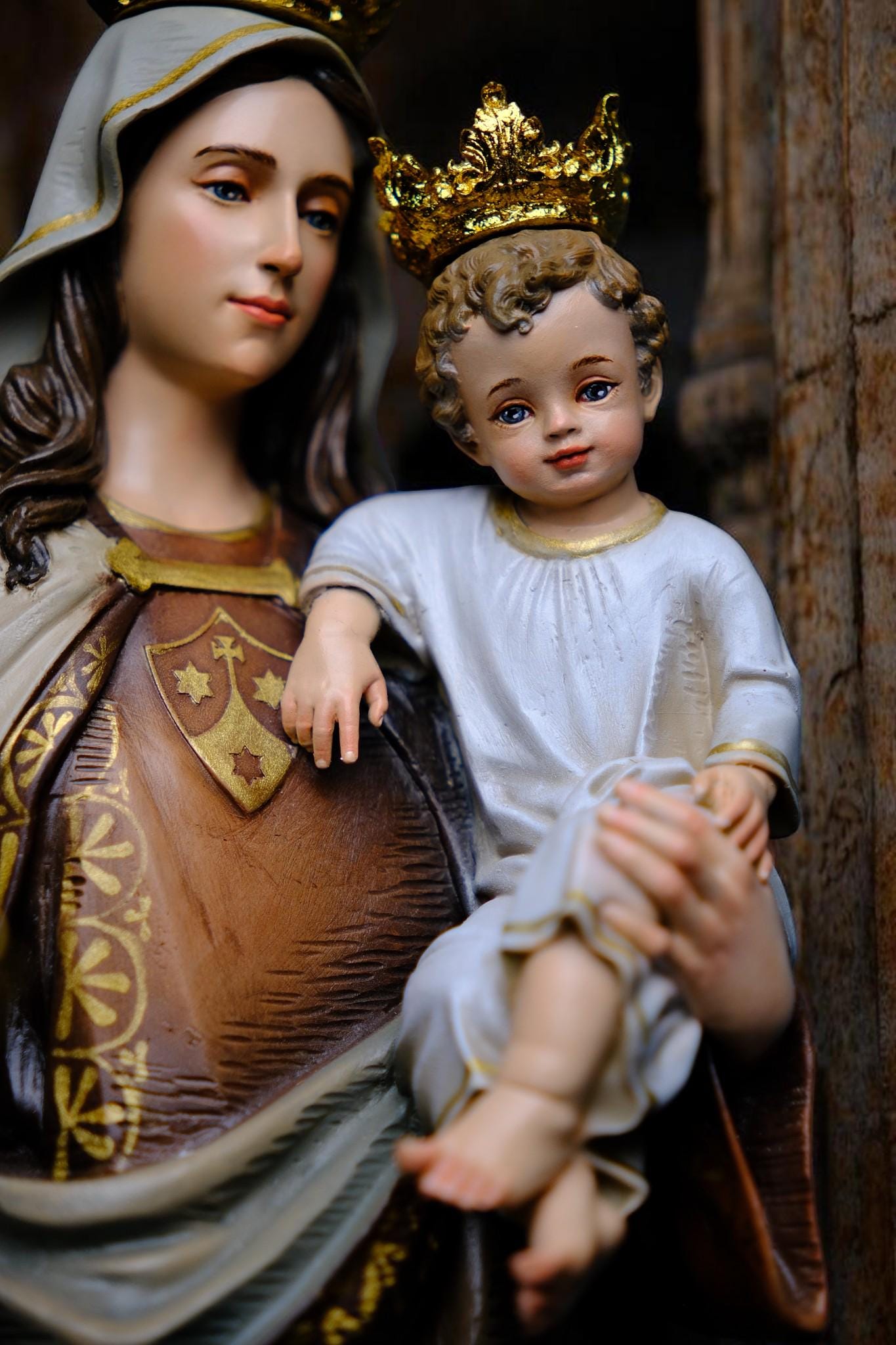 Handmade Our Lady of Mount Carmel Statue: Antique-Style Catholic Decor __etsy:7704695101