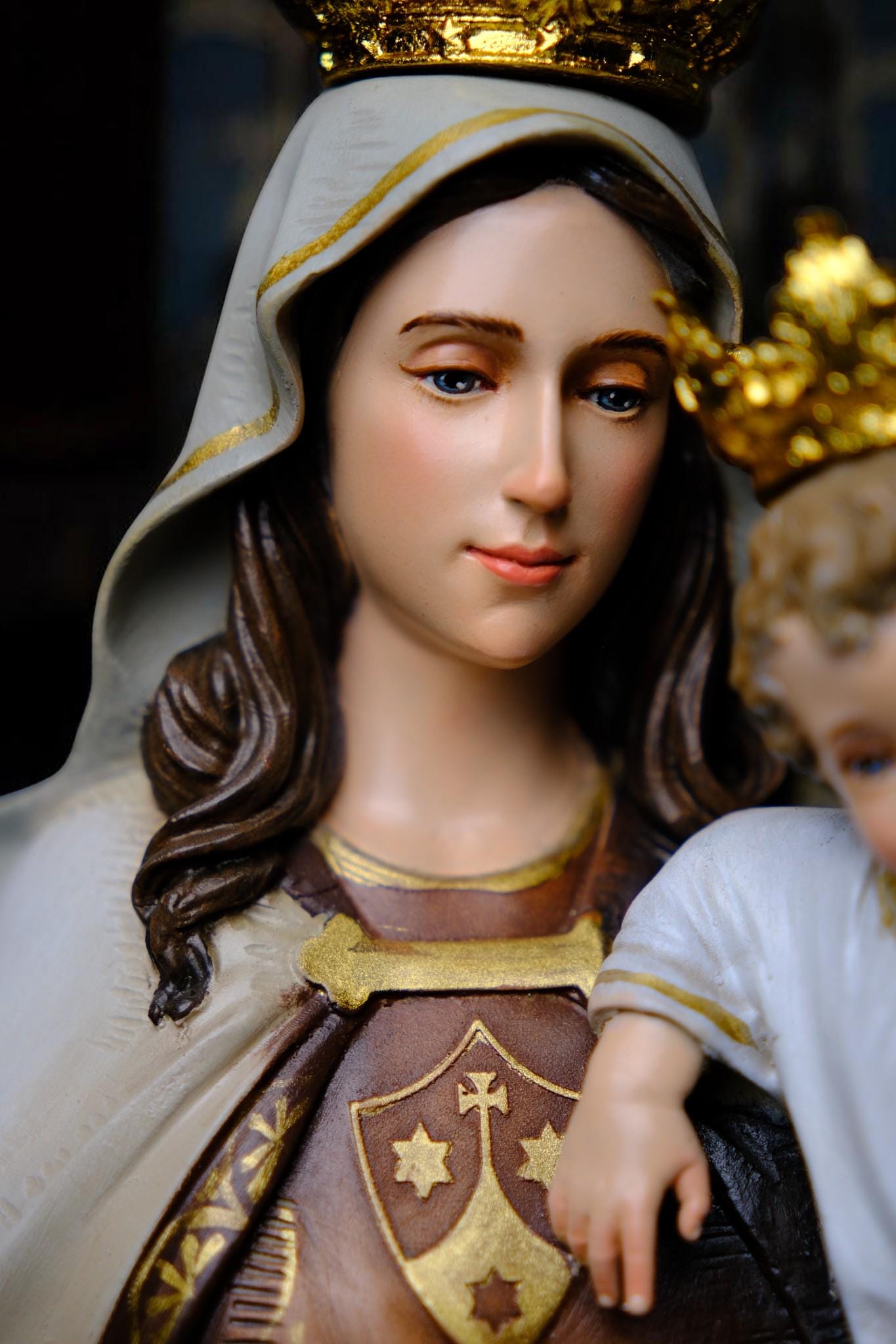 Handmade Our Lady of Mount Carmel Statue: Antique-Style Catholic Decor __etsy:7704698121