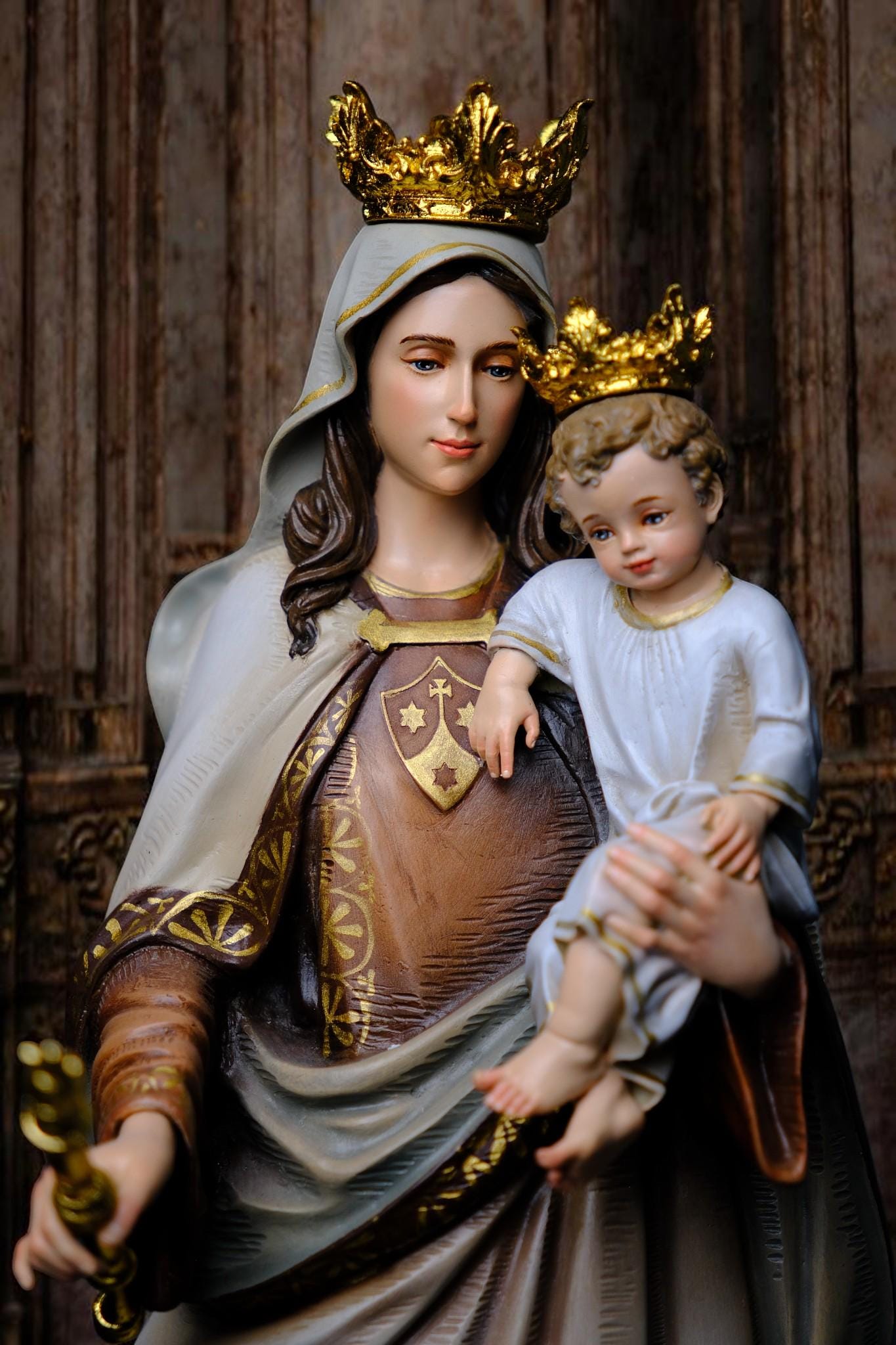 Handmade Our Lady of Mount Carmel Statue: Antique-Style Catholic Decor __etsy:7704698141