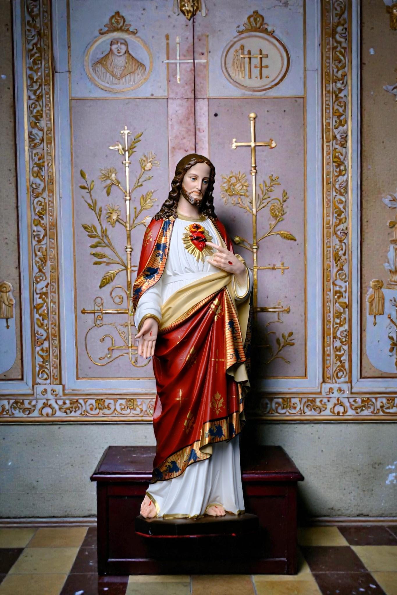 Hand Painted Sacred Heart of Jesus Statue 30cm Catholic Home Altar Decor Stone Powder (etsy image id: 7824245404)