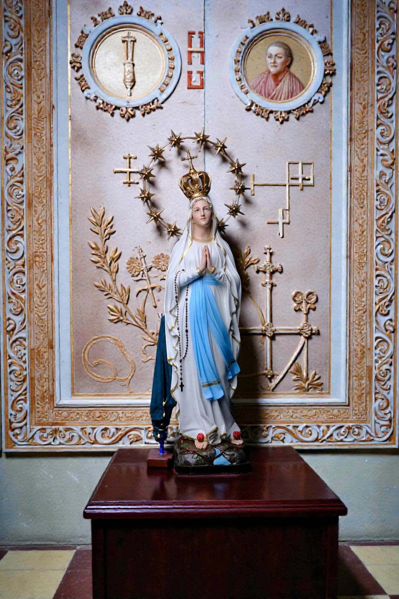 Our Lady of Lourdes Statue 30cm Catholic Home Altar Decor (Stone Powder, Metal Halo) (etsy image id: 7828605526)