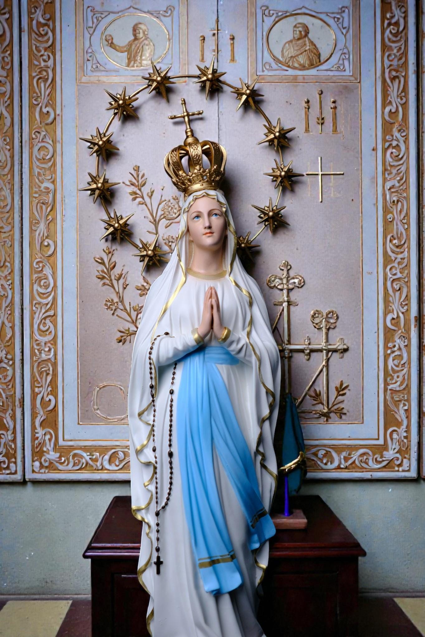 Our Lady of Lourdes Statue 30cm Catholic Home Altar Decor (Stone Powder, Metal Halo) (etsy image id: 7828605542)