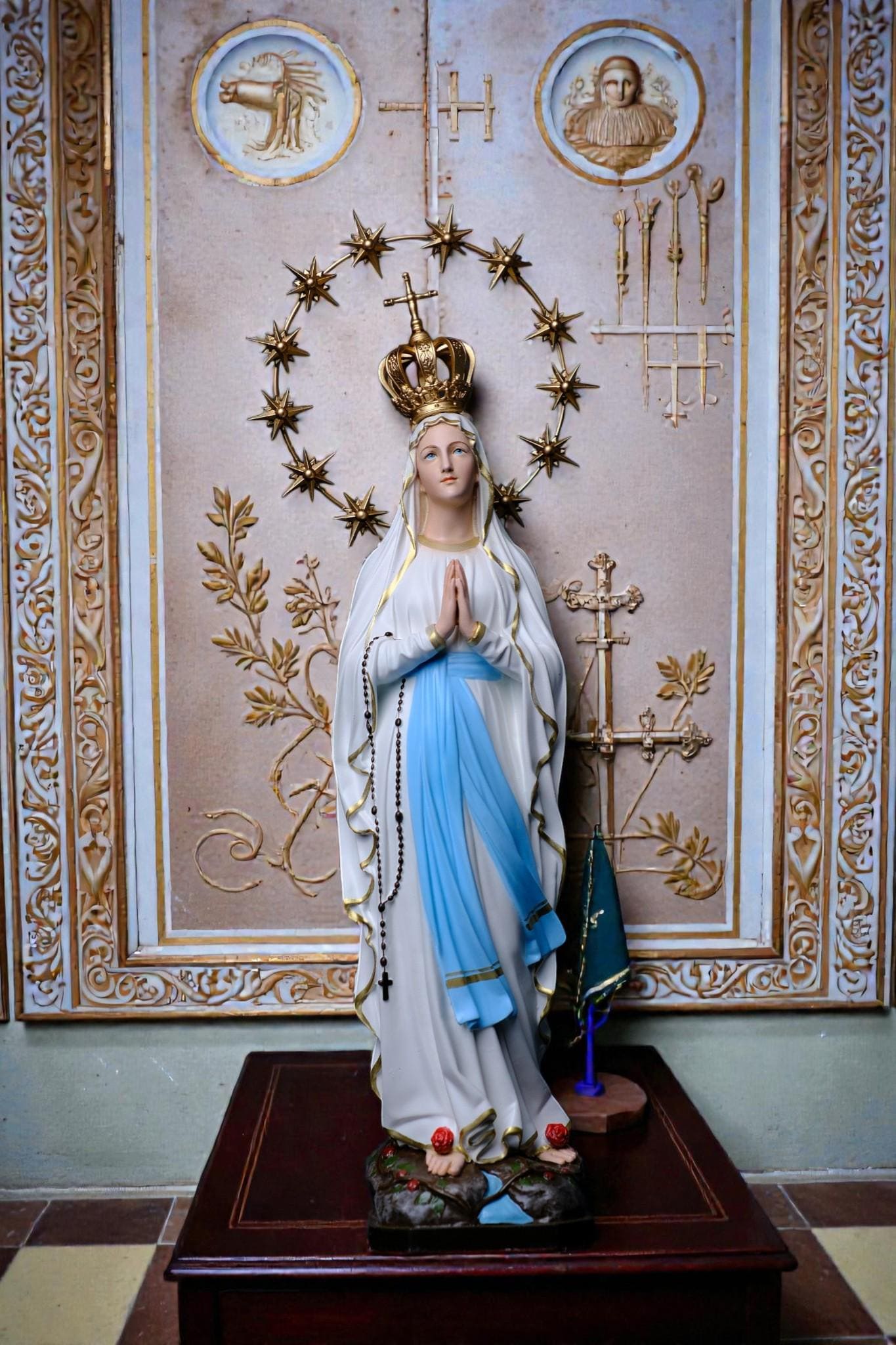Our Lady of Lourdes Statue 30cm Catholic Home Altar Decor (Stone Powder, Metal Halo) (etsy image id: 7828605544)
