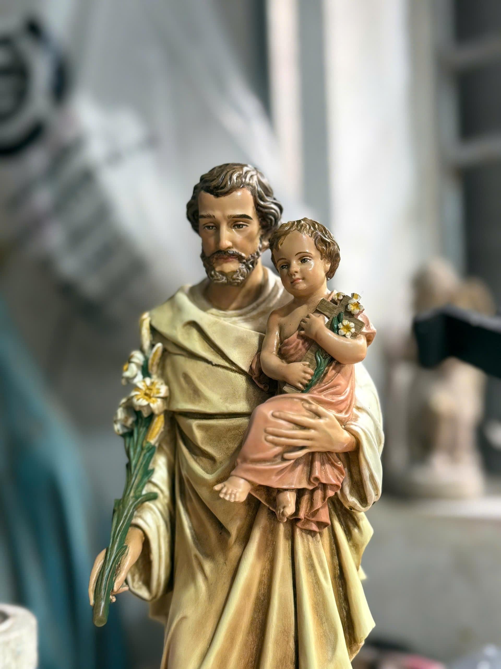 Saint Joseph with Child Statue, Hand-Painted Antique Finish, 30cm Catholic Home Altar Decor (etsy image id: 7831457002)