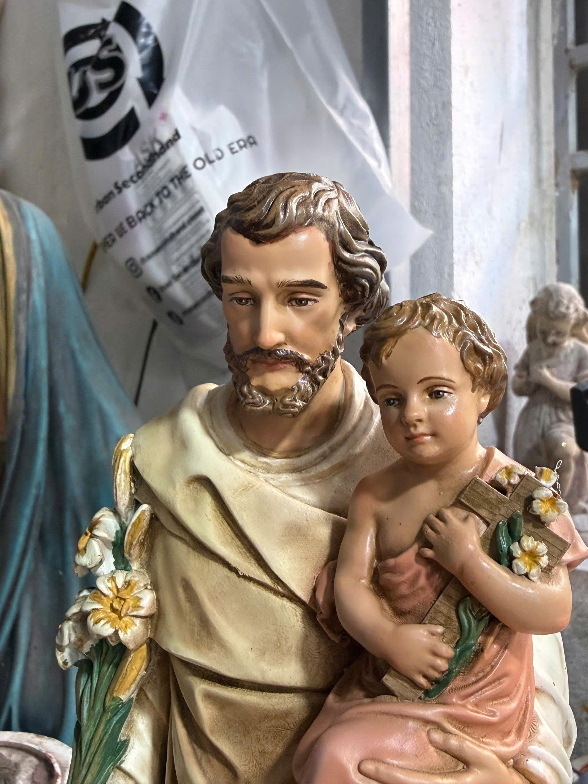 Saint Joseph with Child Statue, Hand-Painted Antique Finish, 30cm Catholic Home Altar Decor (etsy image id: 7831457008)