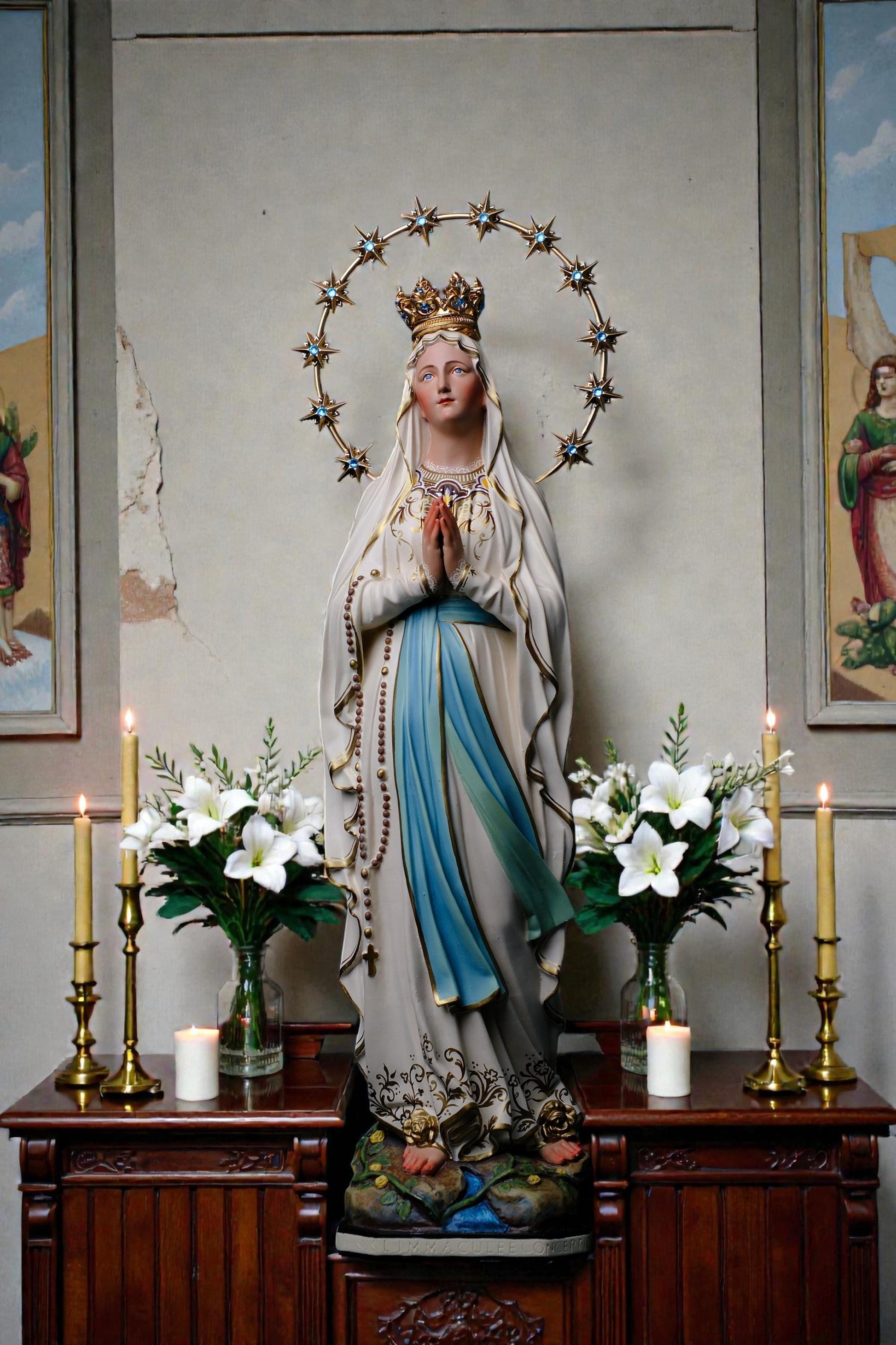 Hand-Painted Our Lady of Lourdes Statue 60cm Catholic Home Altar Decor (etsy image id: 7864680795)