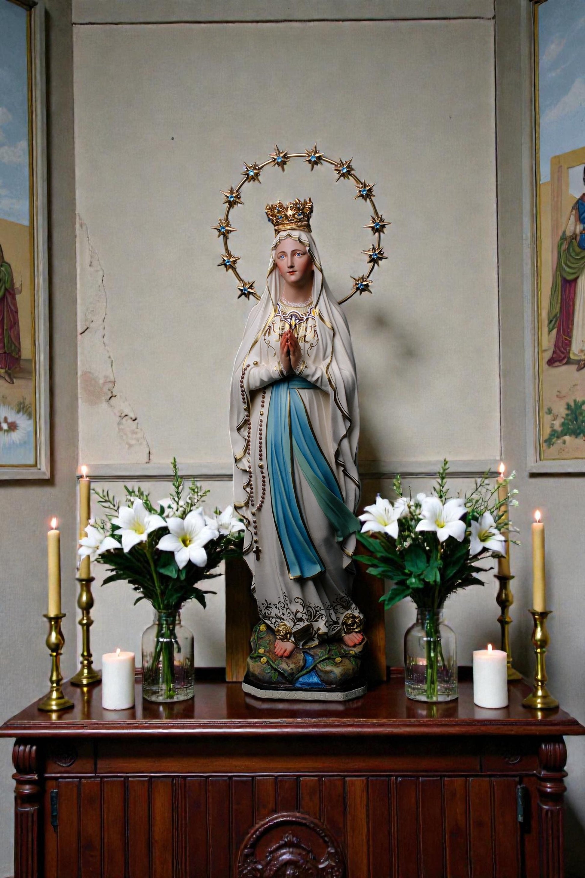 Hand-Painted Our Lady of Lourdes Statue 60cm Catholic Home Altar Decor (etsy image id: 7864680885)