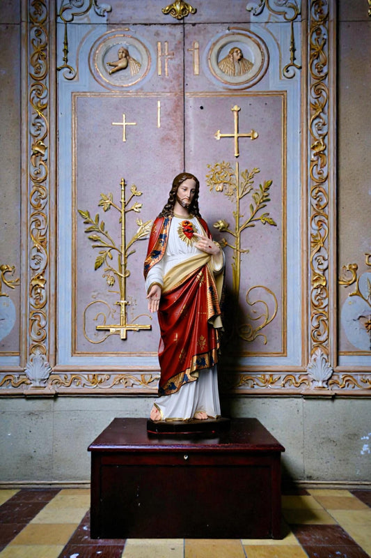 Hand Painted Sacred Heart of Jesus Statue 30cm Catholic Home Altar Decor Stone Powder (etsy image id: 7872206713)