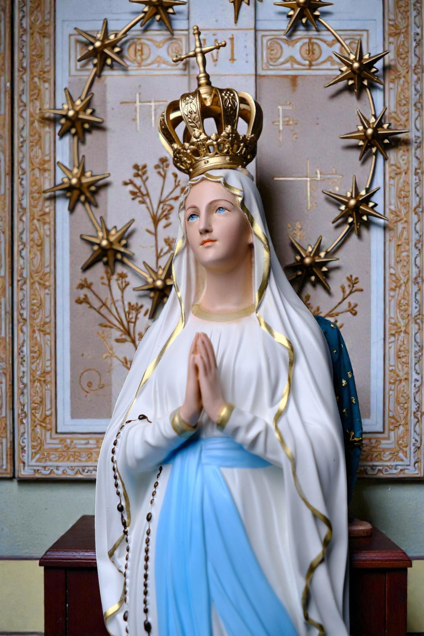 Our Lady of Lourdes Statue 30cm Catholic Home Altar Decor (Stone Powder, Metal Halo) (etsy image id: 7876557467)