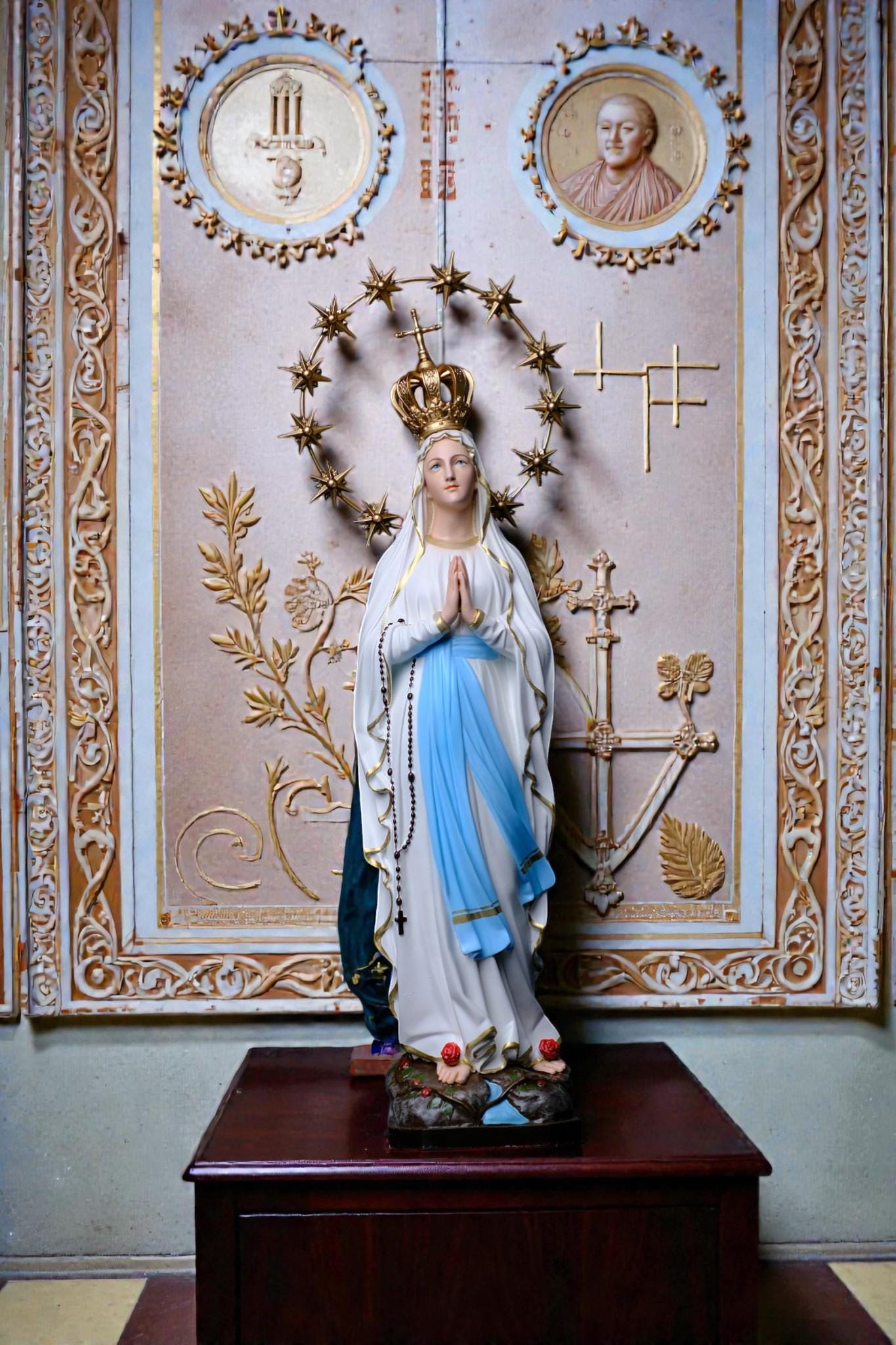 Our Lady of Lourdes Statue 30cm Catholic Home Altar Decor (Stone Powder, Metal Halo) (etsy image id: 7876558531)