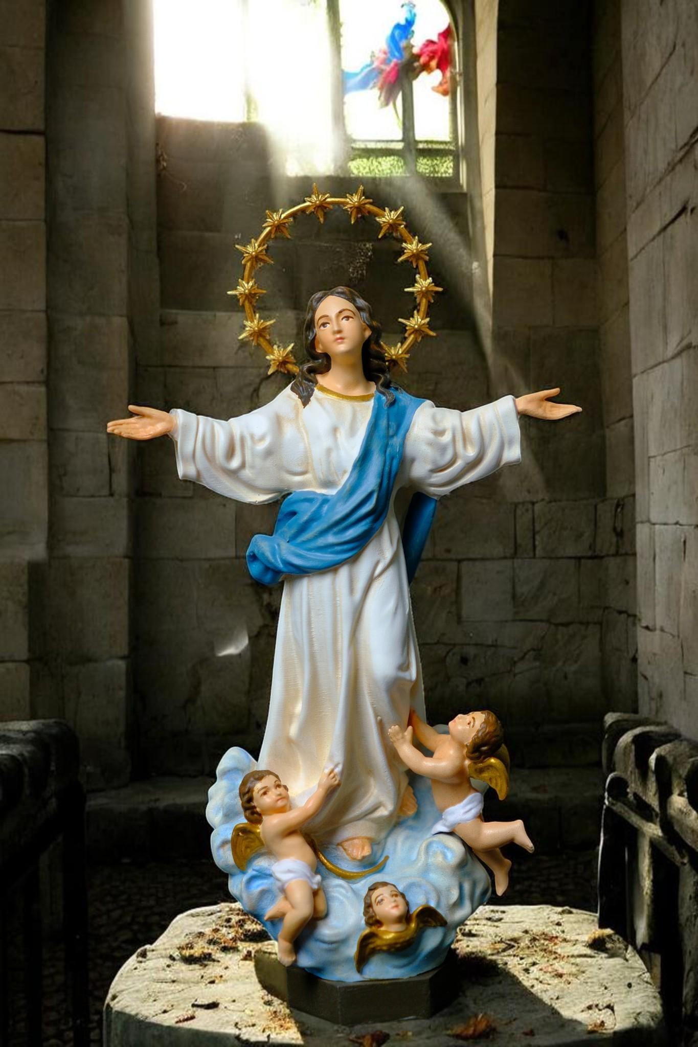 Hand-Painted Assumption of Mary Statue 15cm Catholic Figurine Home Altar Decor Christian Collectible (etsy image id: 7918159600)