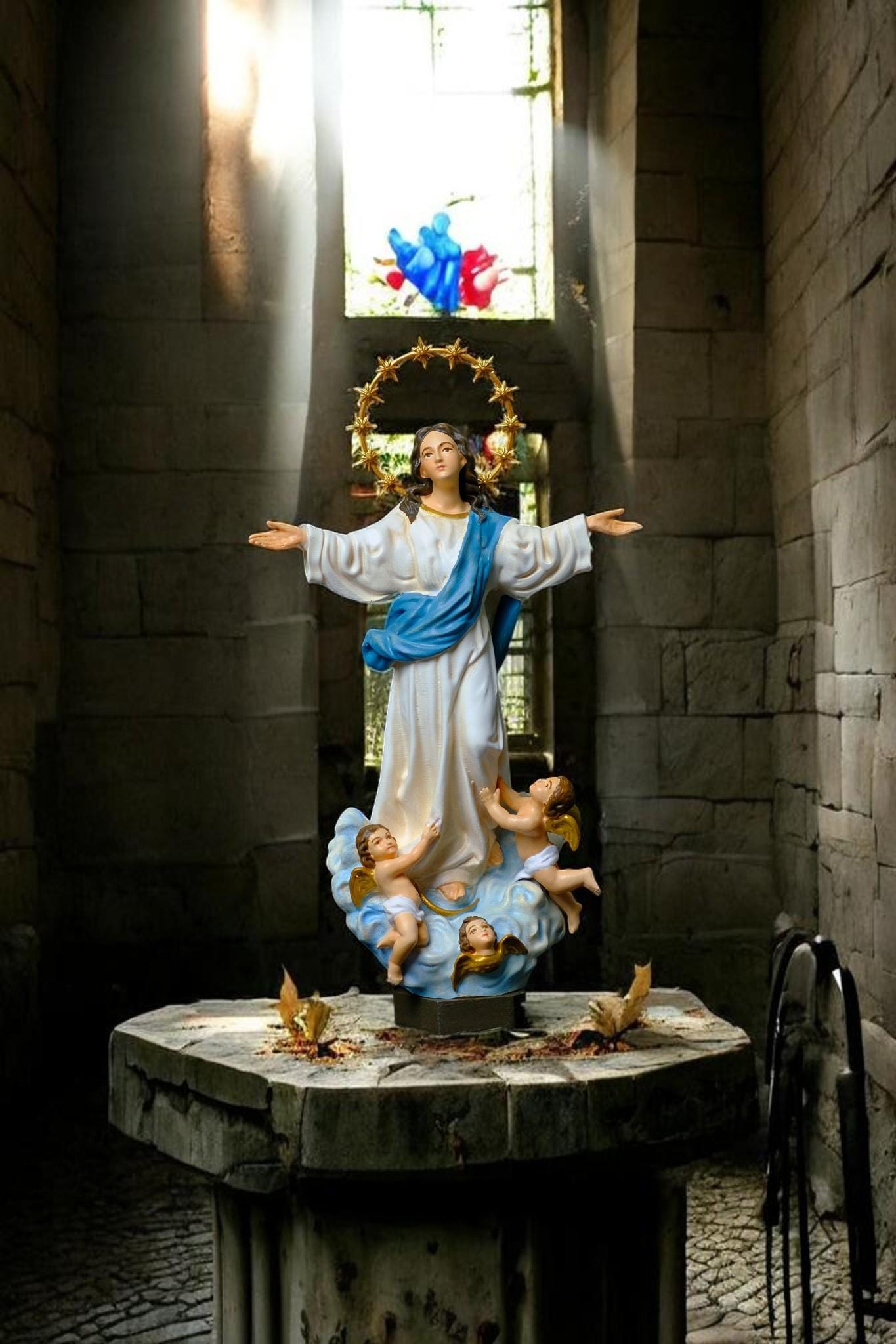 Hand-Painted Assumption of Mary Statue 15cm Catholic Figurine Home Altar Decor Christian Collectible (etsy image id: 7918159606)