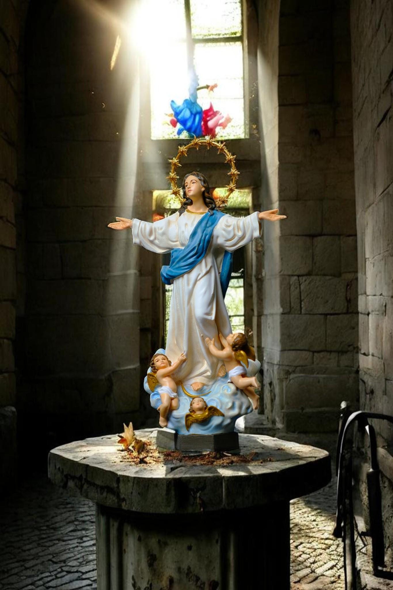 Hand-Painted Assumption of Mary Statue 15cm Catholic Figurine Home Altar Decor Christian Collectible (etsy image id: 7918160186)