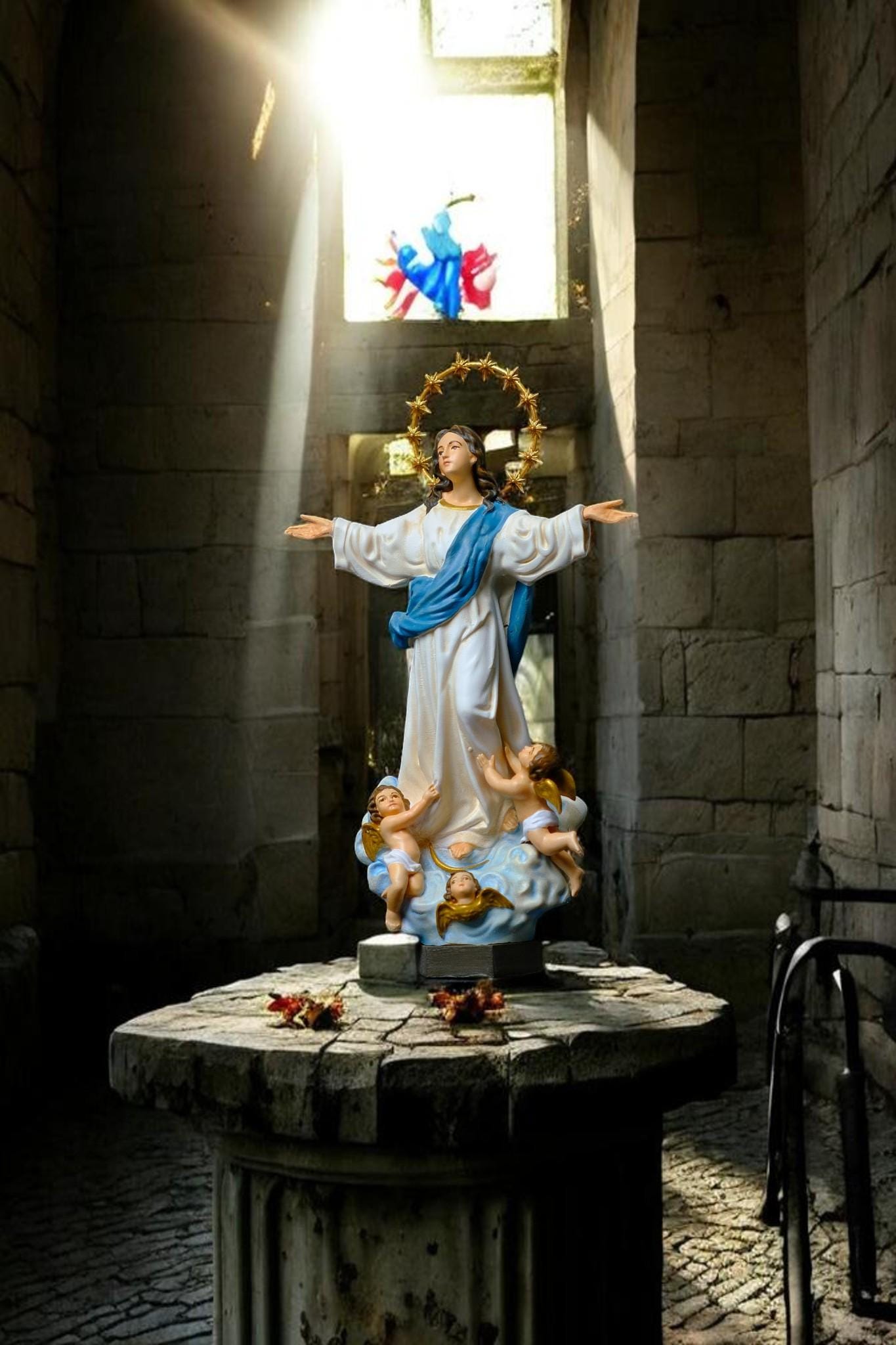Hand-Painted Assumption of Mary Statue 15cm Catholic Figurine Home Altar Decor Christian Collectible (etsy image id: 7918160222)