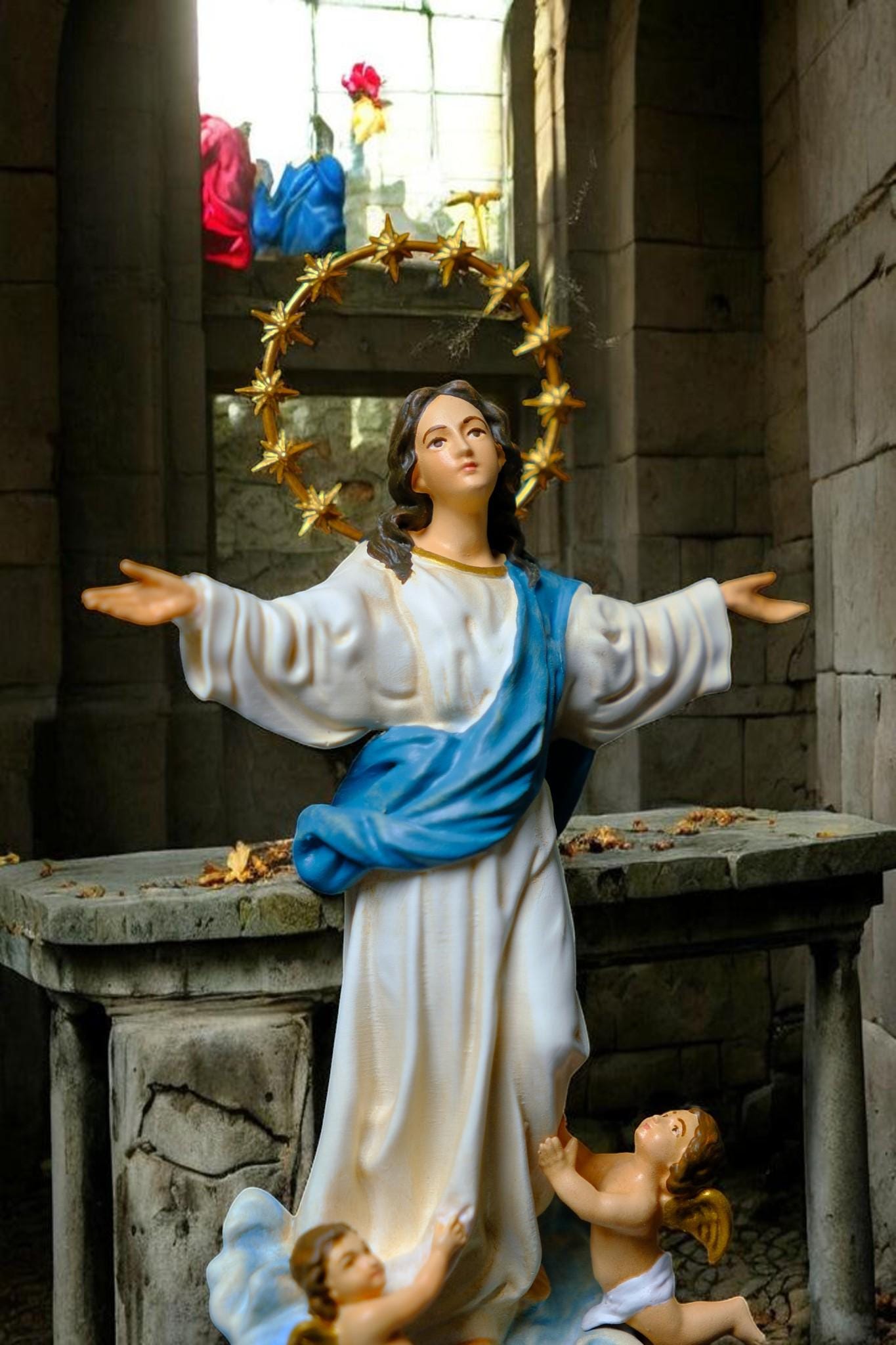 Hand-Painted Assumption of Mary Statue 15cm Catholic Figurine Home Altar Decor Christian Collectible (etsy image id: 7966111497)