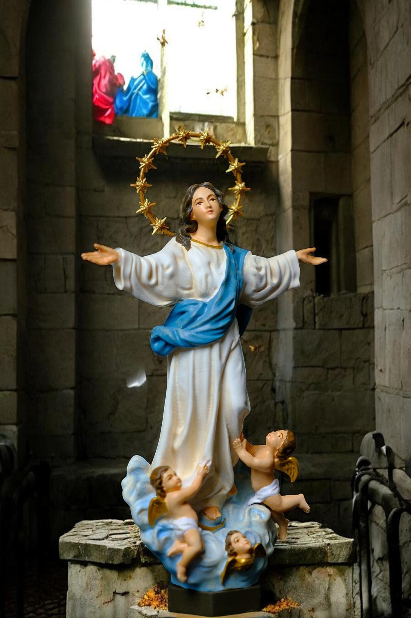 Hand-Painted Assumption of Mary Statue 15cm Catholic Figurine Home Altar Decor Christian Collectible (etsy image id: 7966111505)