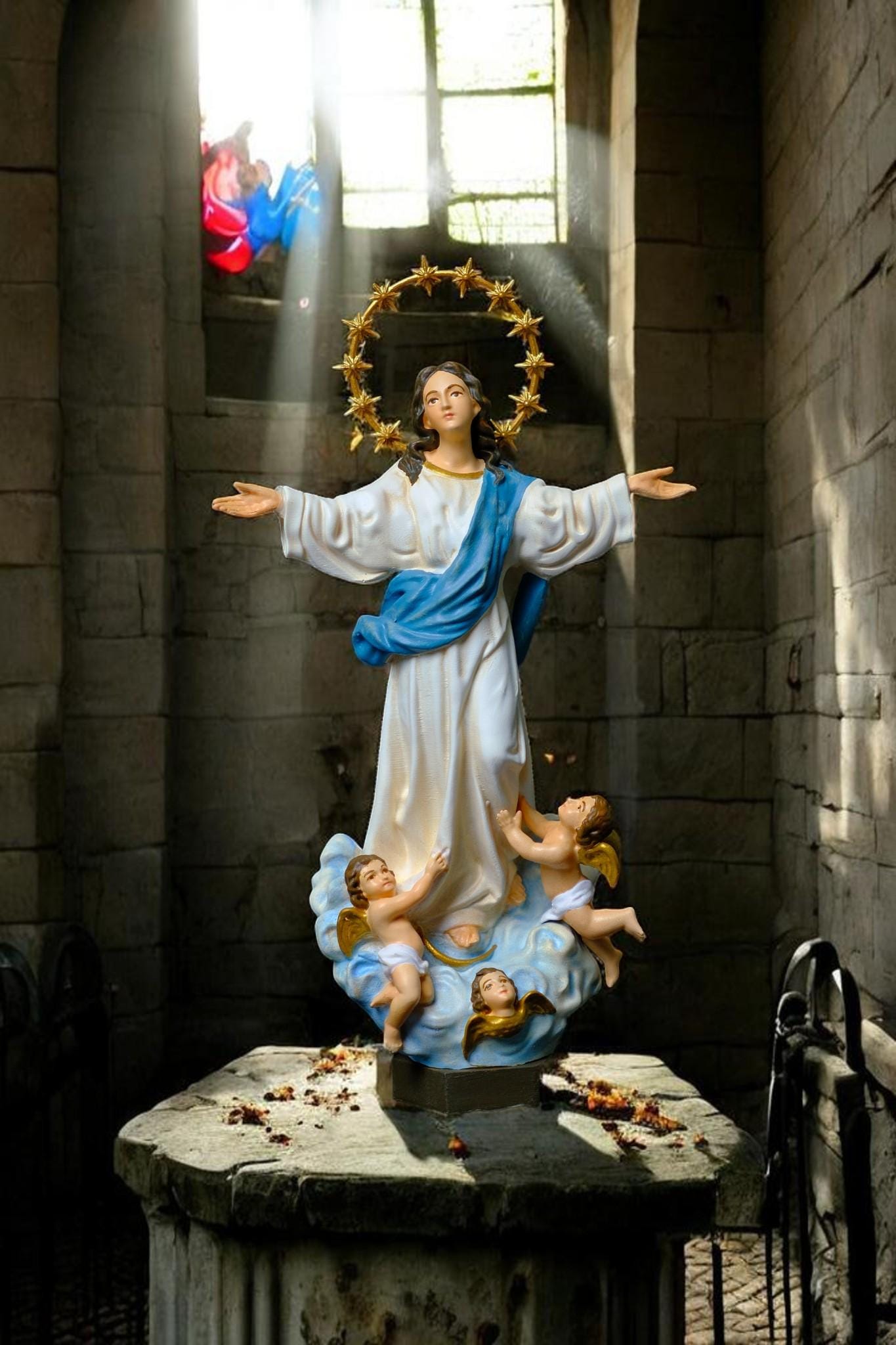 Hand-Painted Assumption of Mary Statue 15cm Catholic Figurine Home Altar Decor Christian Collectible (etsy image id: 7966112877)