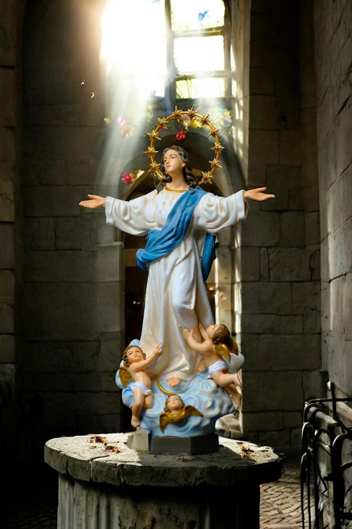 Hand-Painted Assumption of Mary Statue 15cm Catholic Figurine Home Altar Decor Christian Collectible (etsy image id: 7966113463)