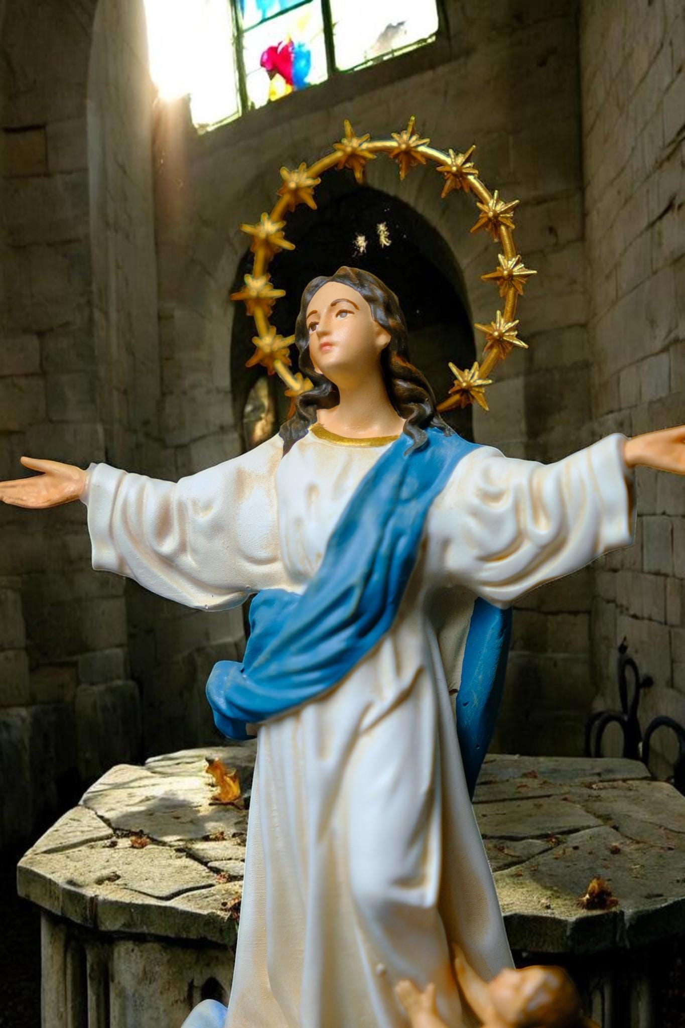 Hand-Painted Assumption of Mary Statue 15cm Catholic Figurine Home Altar Decor Christian Collectible (etsy image id: 7966113469)