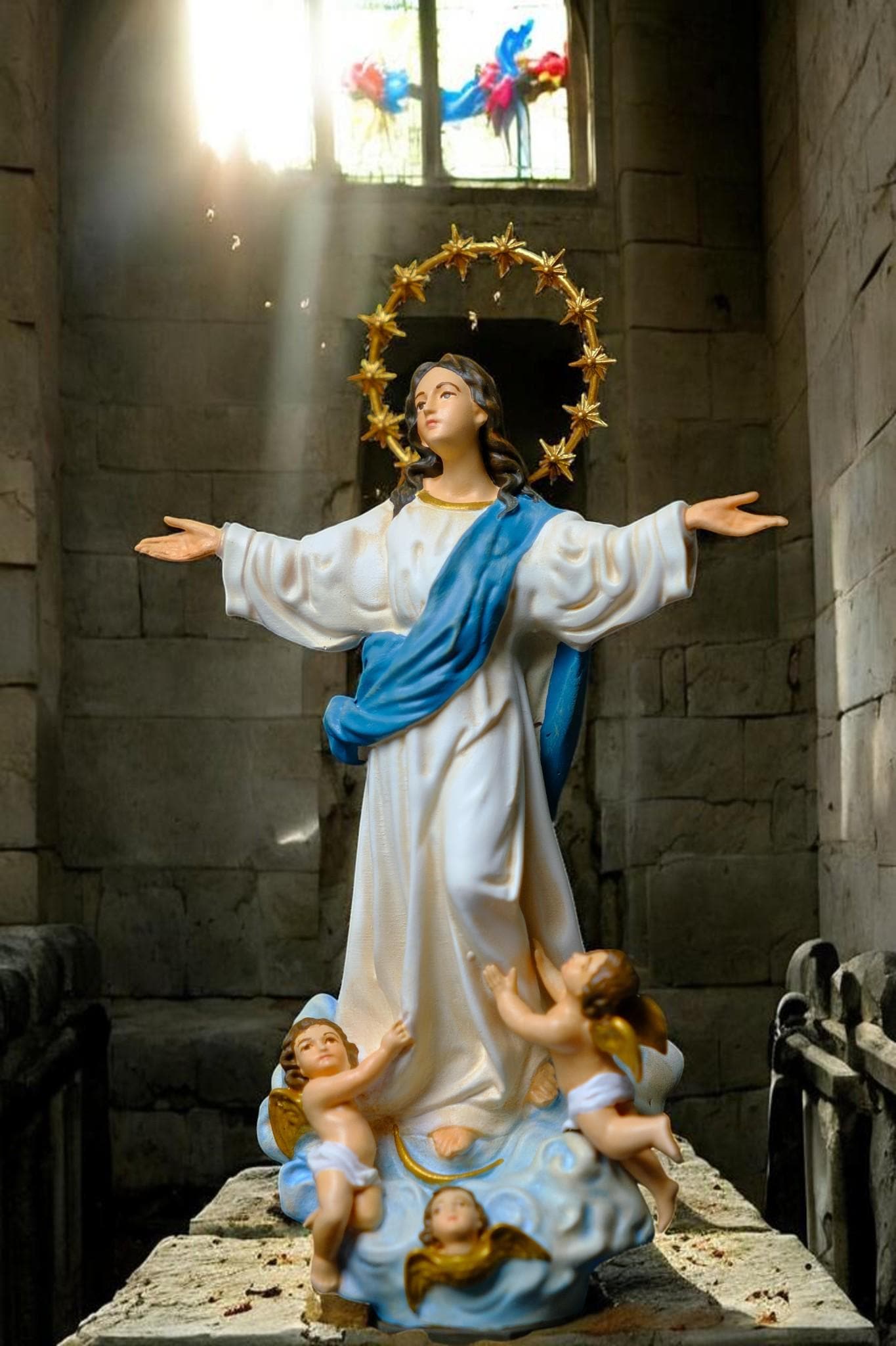 Hand-Painted Assumption of Mary Statue 15cm Catholic Figurine Home Altar Decor Christian Collectible (etsy image id: 7966113471)
