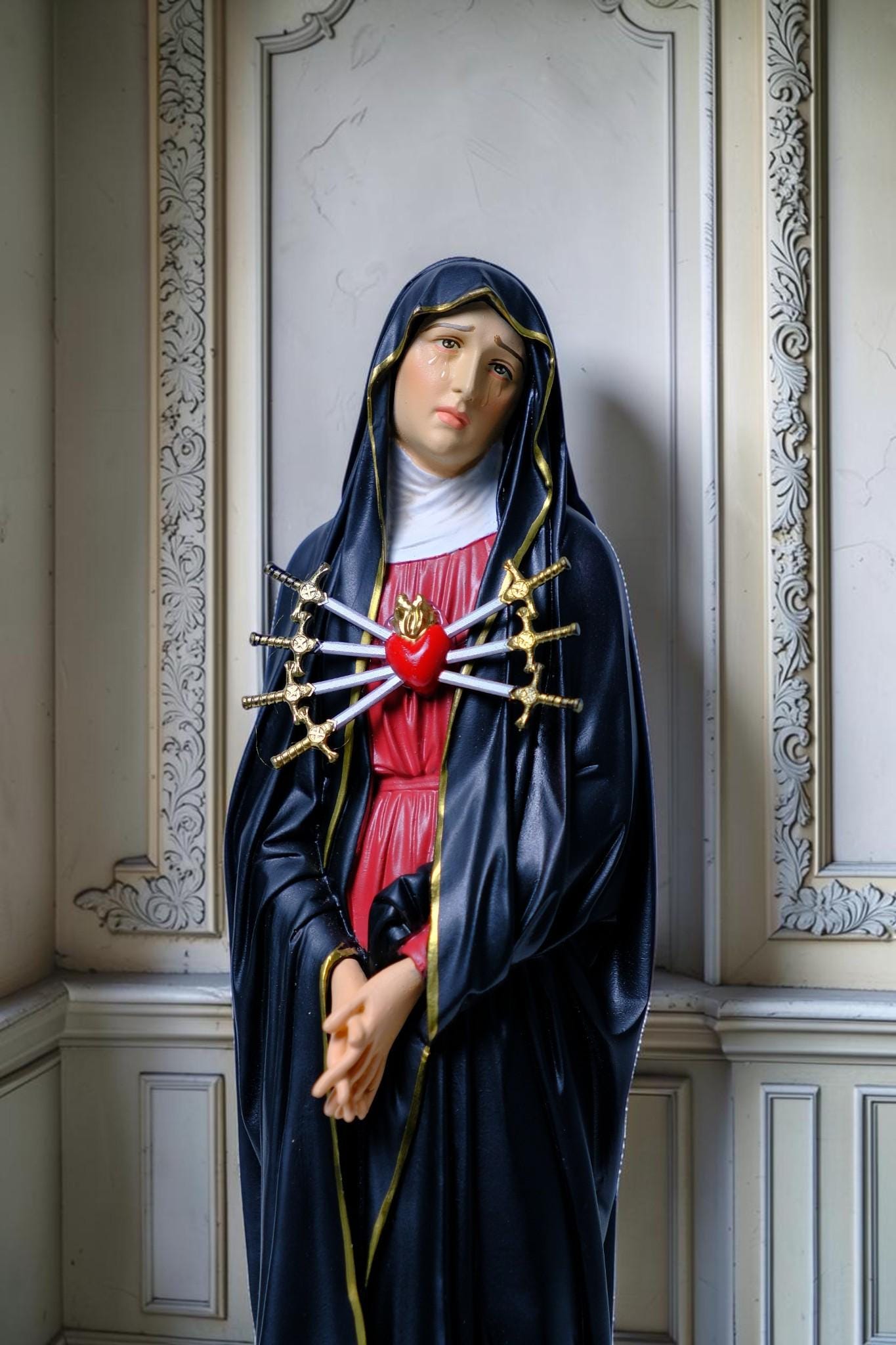 Our Lady of Sorrows Statue 30cm Hand-Painted Catholic Figurine Home Altar Decor (etsy image id: 7969907336)