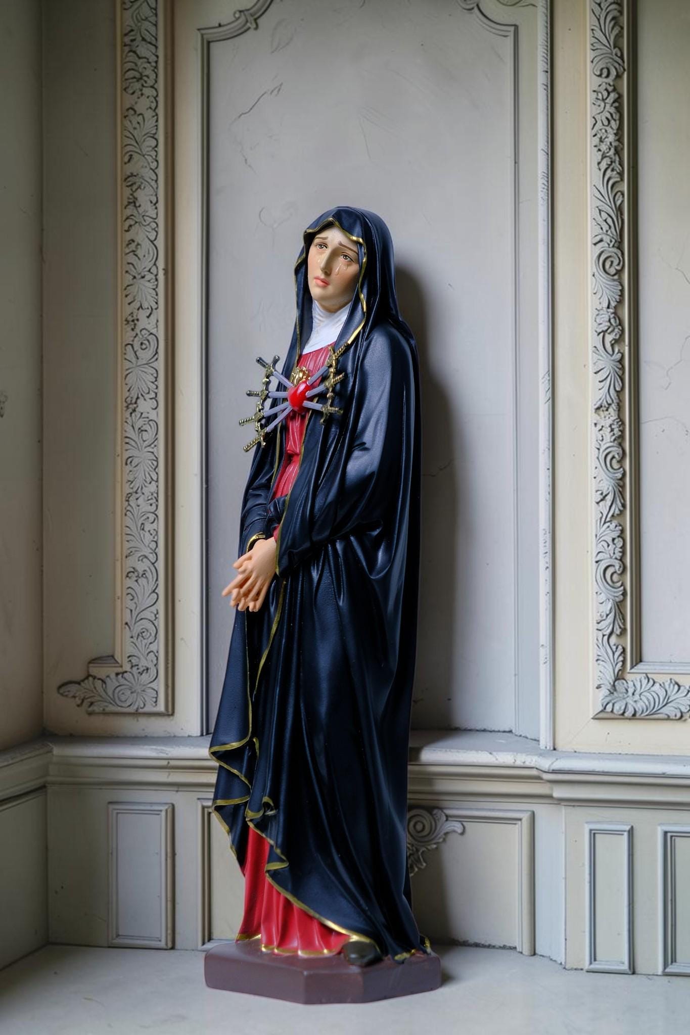 Our Lady of Sorrows Statue 30cm Hand-Painted Catholic Figurine Home Altar Decor (etsy image id: 7969913268)