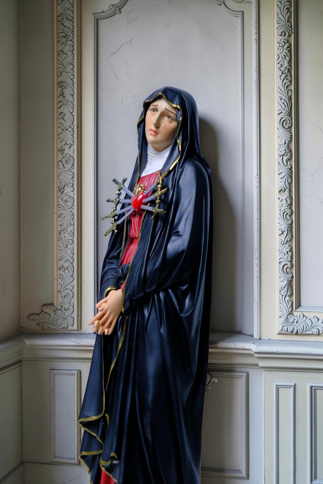 Our Lady of Sorrows Statue 30cm Hand-Painted Catholic Figurine Home Altar Decor (etsy image id: 7969913362)