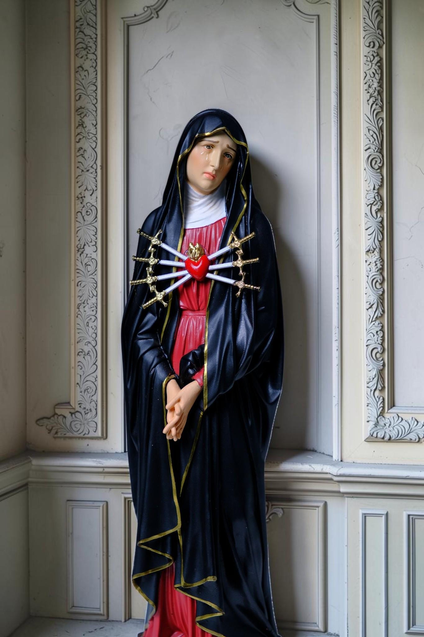 Our Lady of Sorrows Statue 30cm Hand-Painted Catholic Figurine Home Altar Decor (etsy image id: 7969914588)