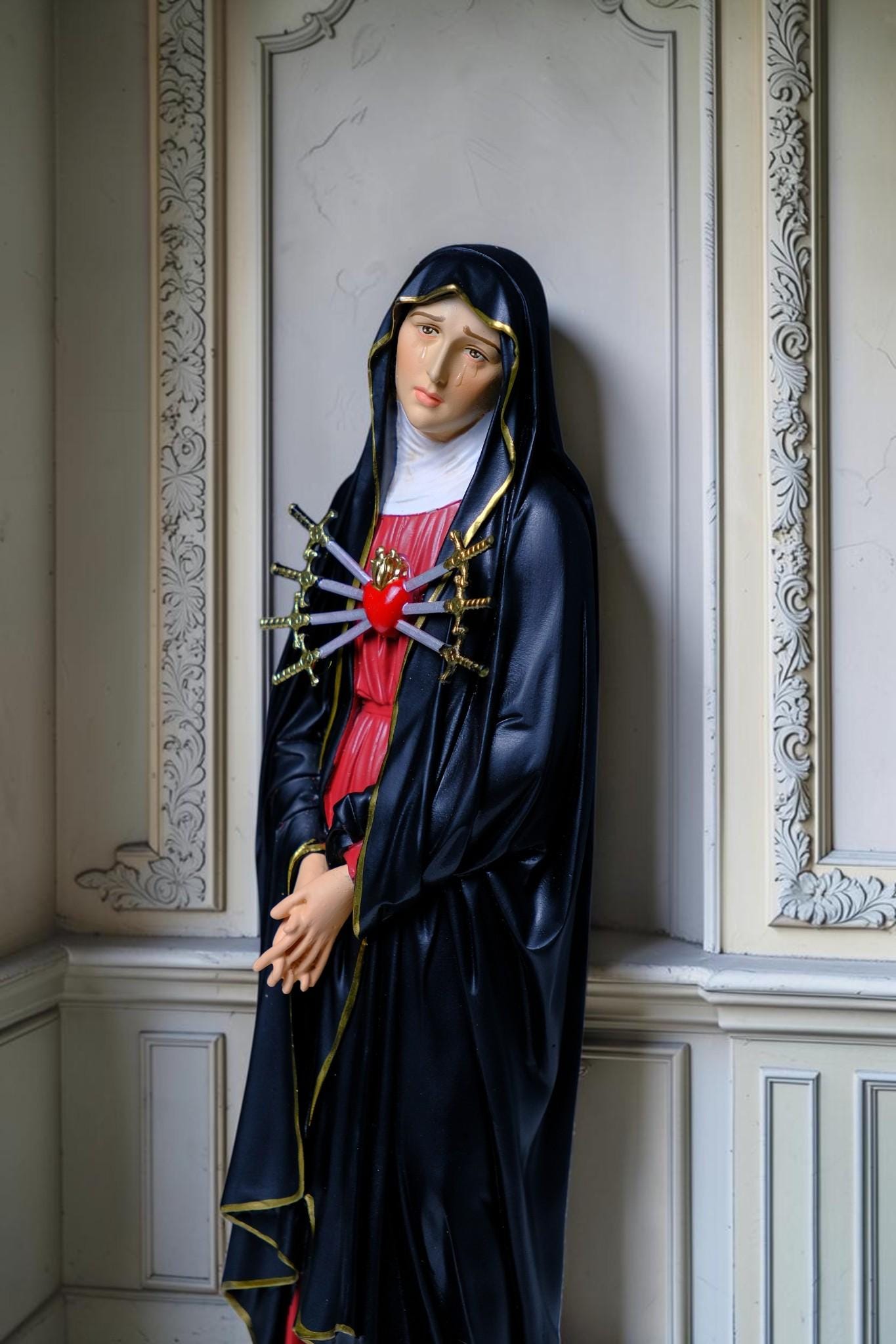 Our Lady of Sorrows Statue 30cm Hand-Painted Catholic Figurine Home Altar Decor (etsy image id: 8017864243)