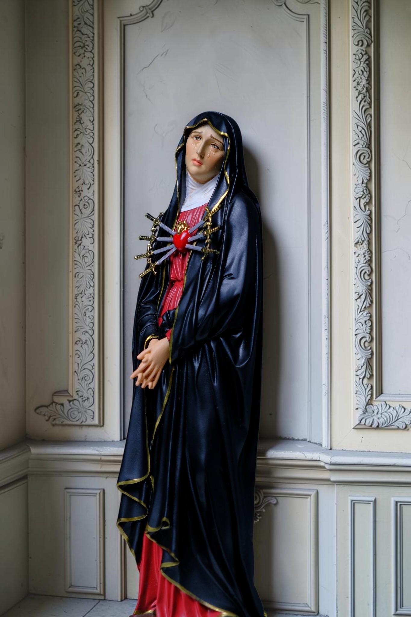 Our Lady of Sorrows Statue 30cm Hand-Painted Catholic Figurine Home Altar Decor (etsy image id: 8017864245)